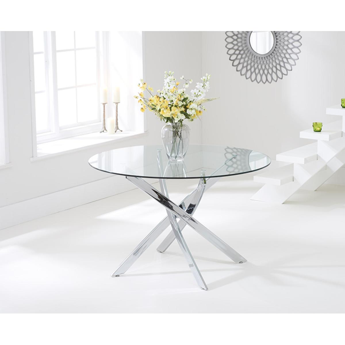 Denver 110cm Glass Dining Table with 4 Grey Vigo Chairs – image 12