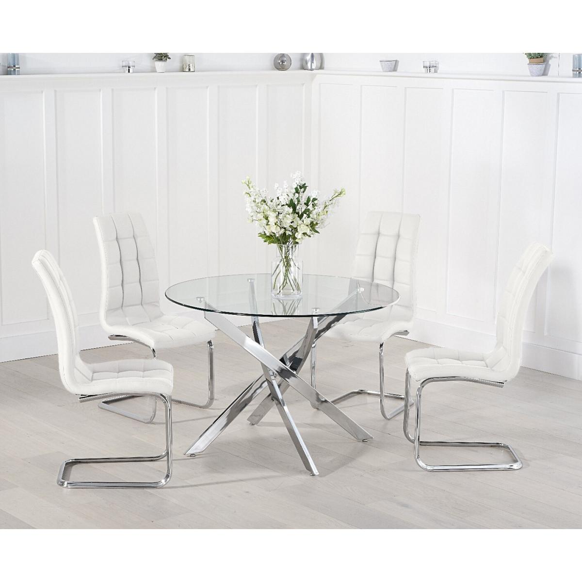 Denver 110cm Glass Dining Table with 4 Grey Vigo Chairs – image 3