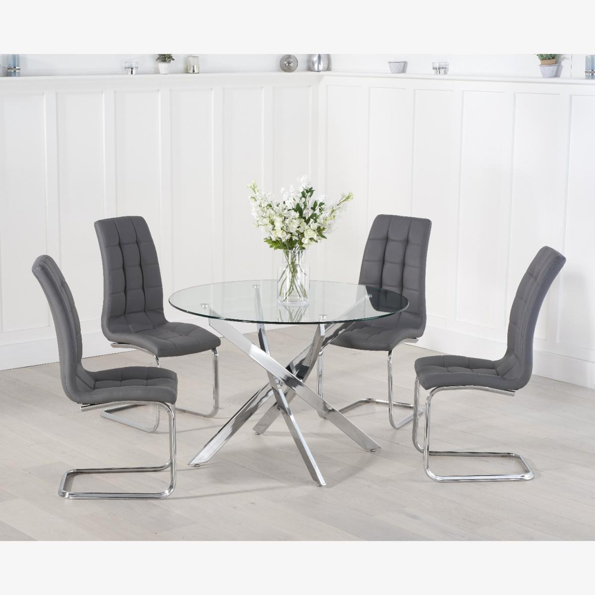 Denver 110cm Glass Dining Table with 4 Grey Vigo Chairs – image 1