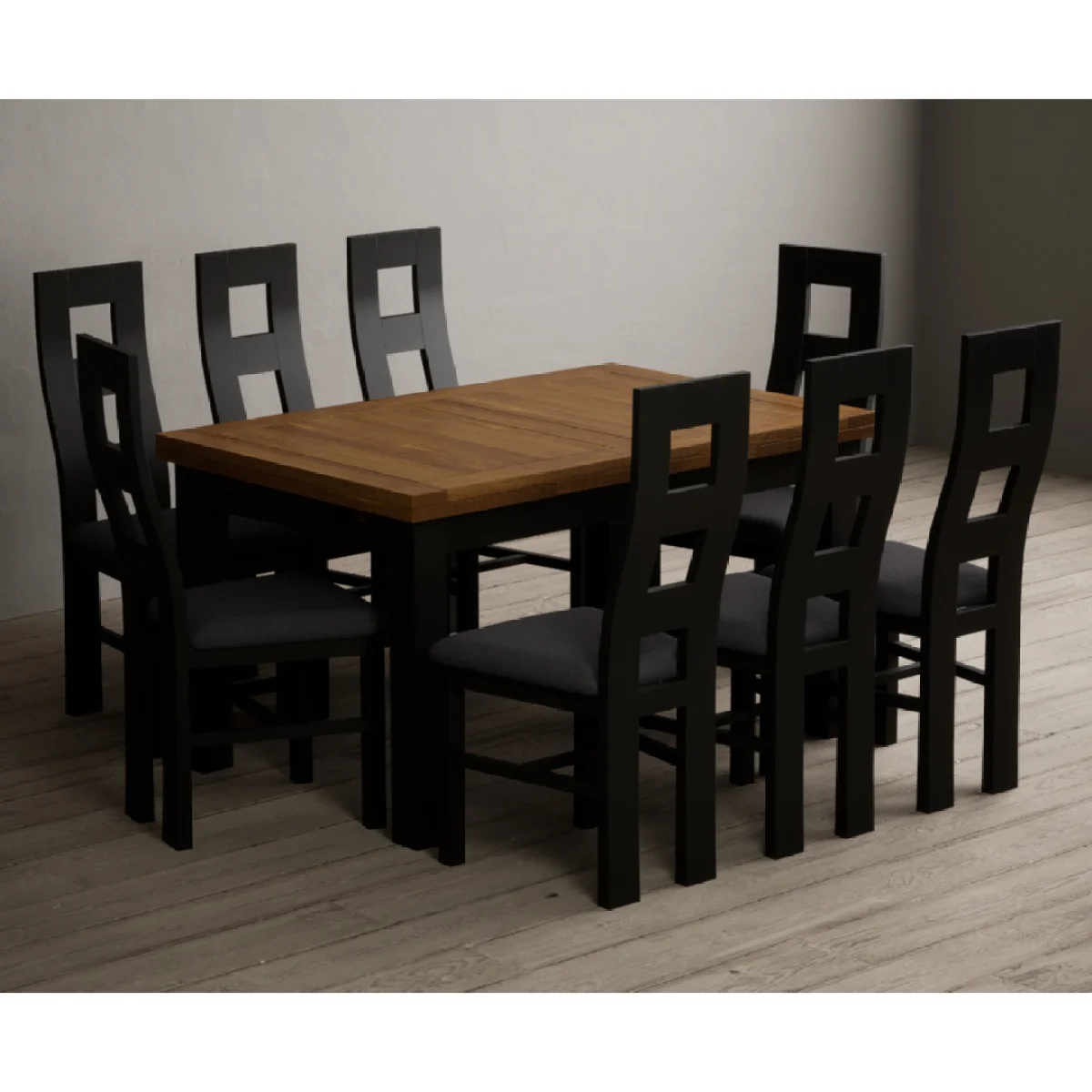 Extending Buxton 140cm Oak and Black Painted Dining Table with 8 Charcoal Grey Painted Chairs – image 4