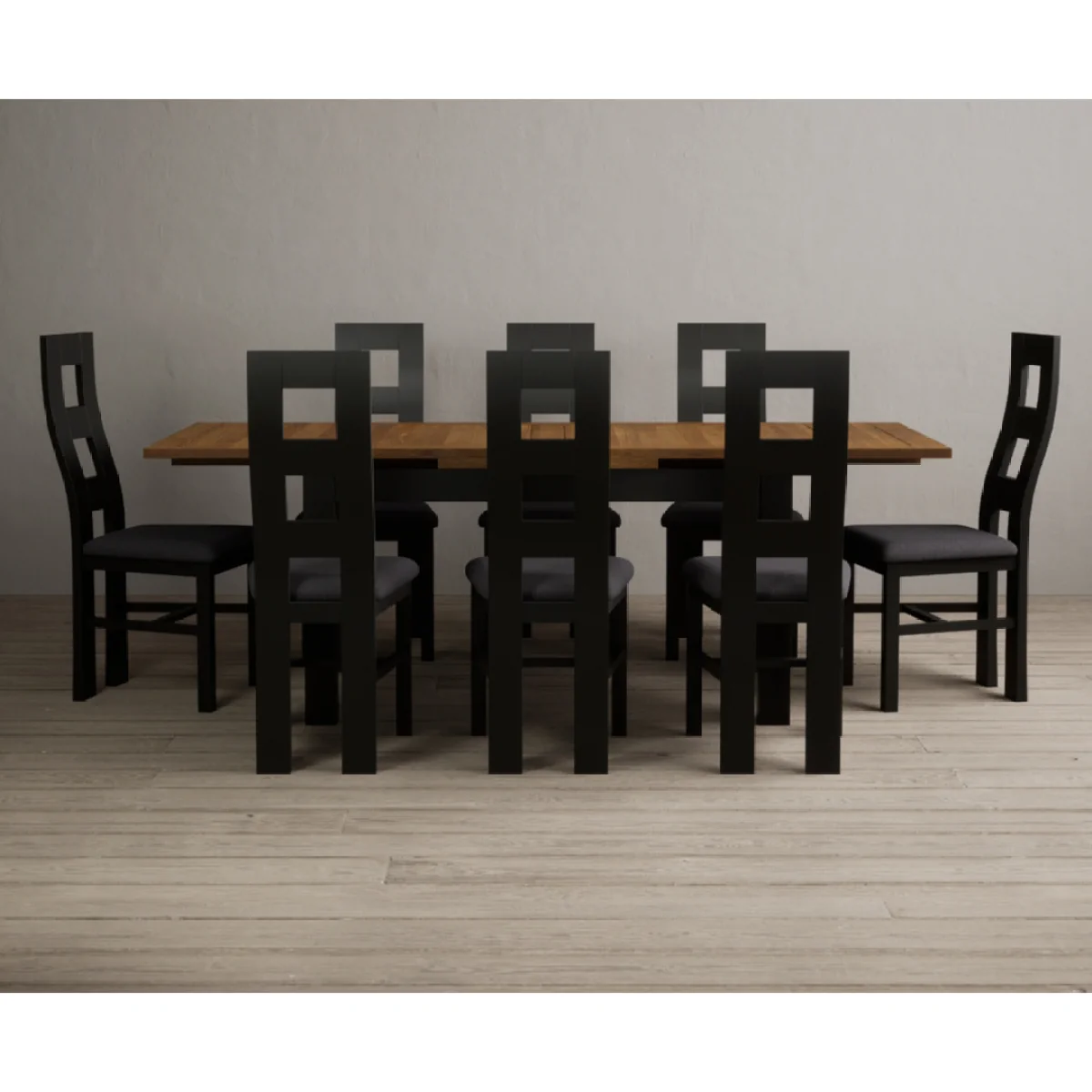 Extending Buxton 140cm Oak and Black Painted Dining Table with 8 Charcoal Grey Painted Chairs – image 5