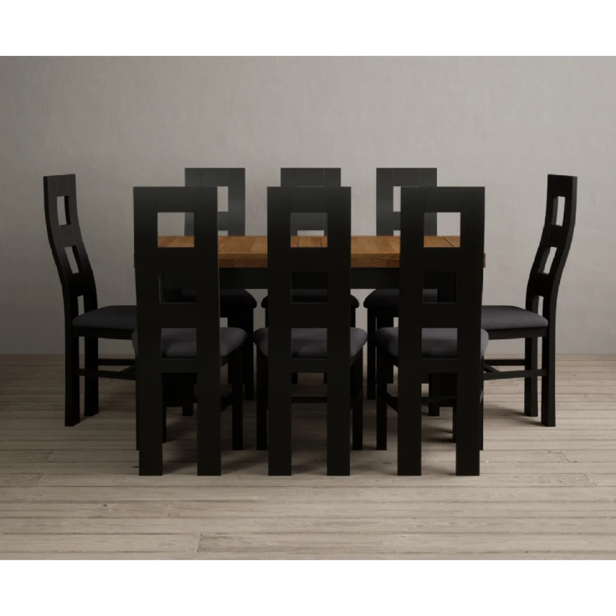 Extending Buxton 140cm Oak and Black Painted Dining Table with 8 Charcoal Grey Painted Chairs – image 7