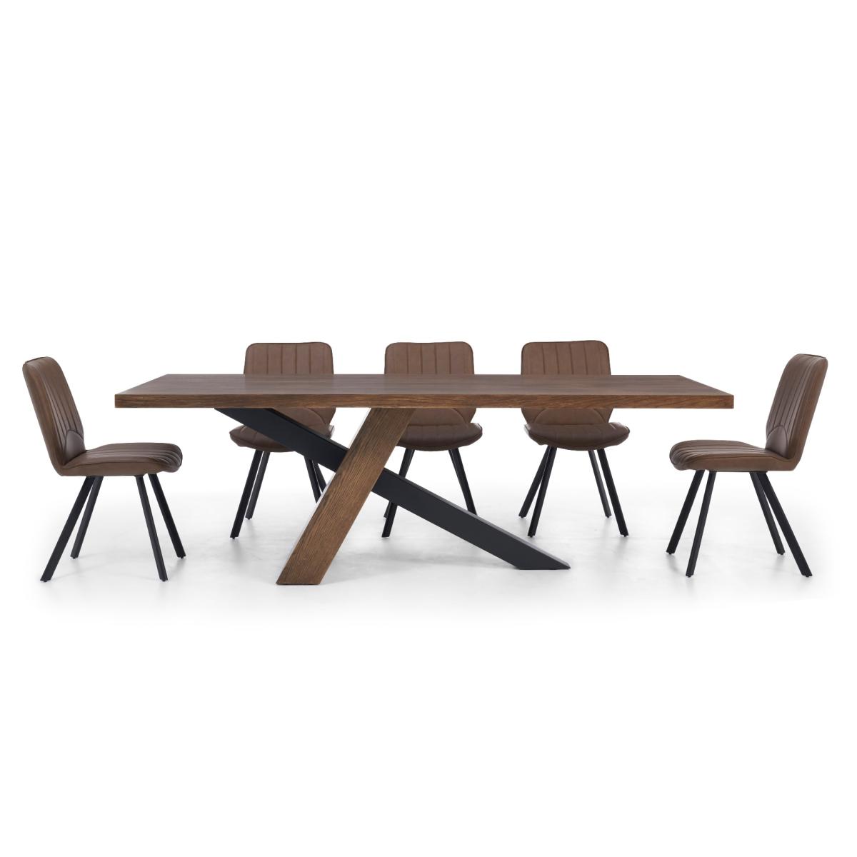 Chateau 180cm Black Leg Industrial Dining Table with Dexter Faux Leather Dining Chairs - Brown, 6 Chairs – image 8