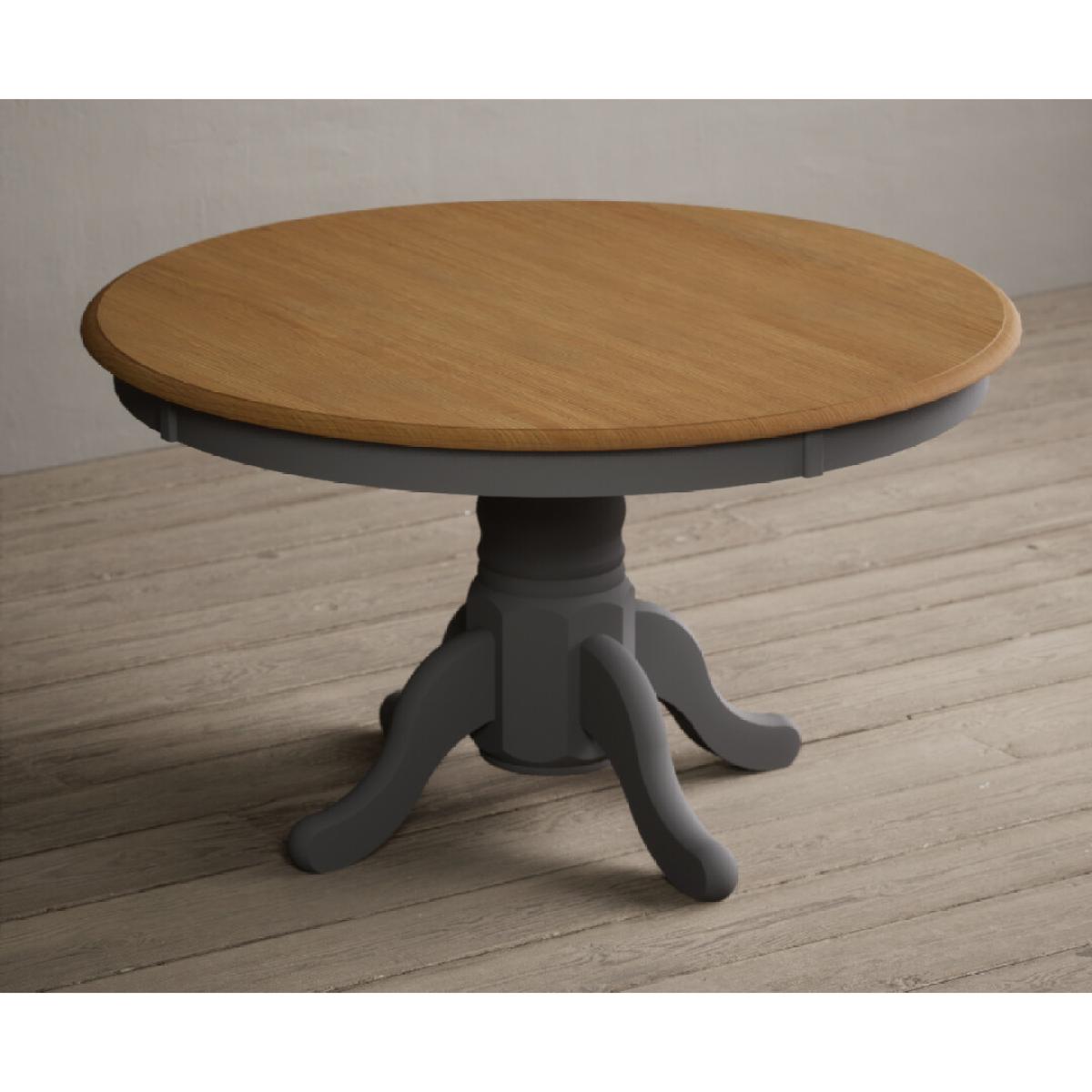 Hertford 120cm Oak and Mid Grey Painted Round Pedestal Table with 4 Brown Hertford Chairs – image 12