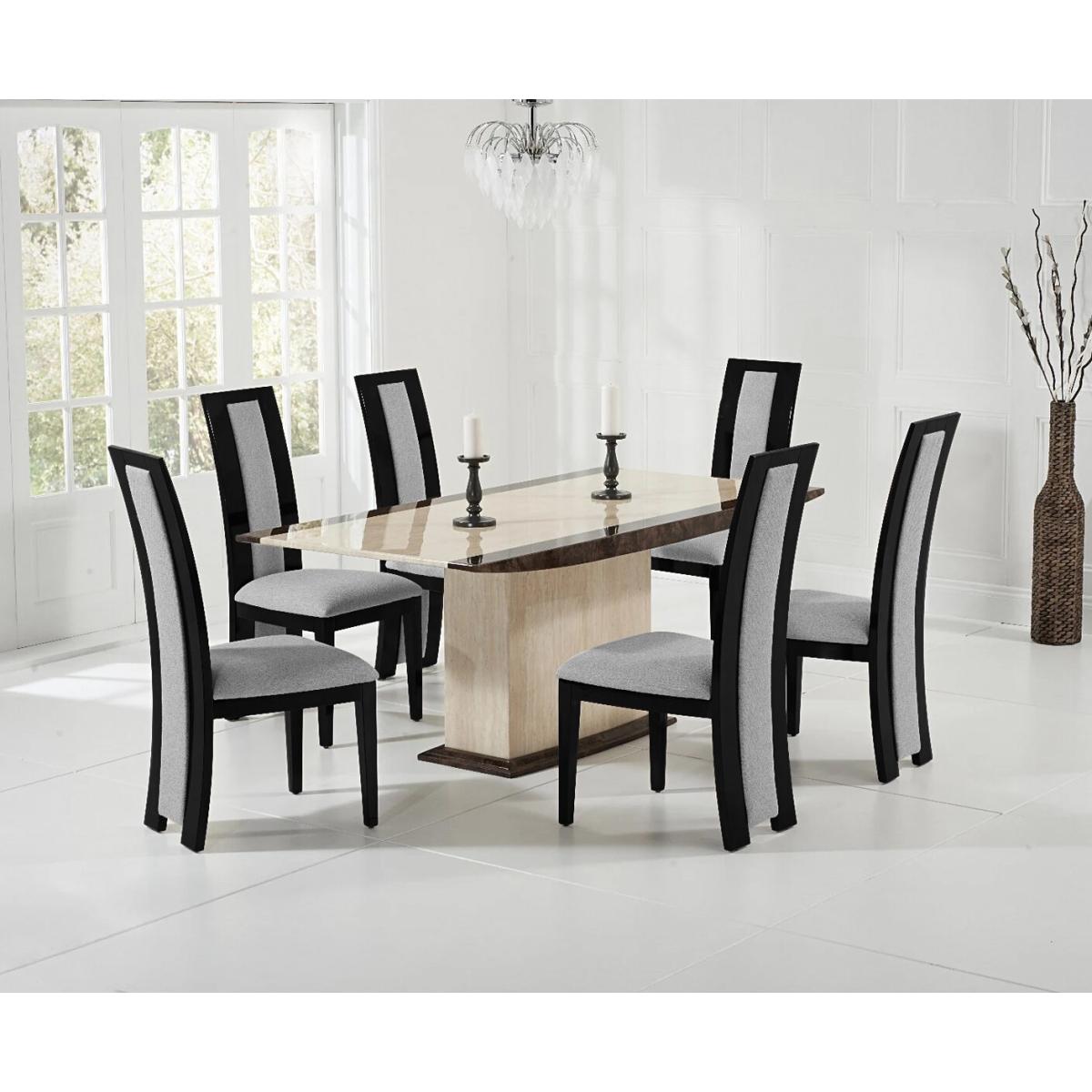Assisi 180cm Cream Pedestal Marble Dining Table With 4 Brown Novara Chairs – image 2