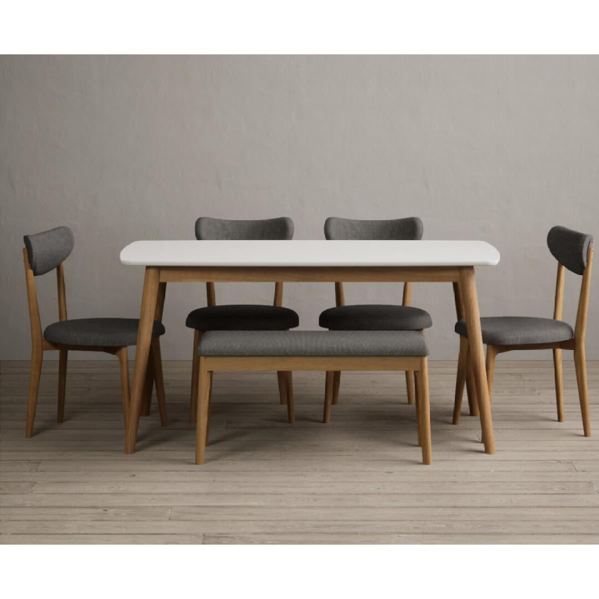 Nordic 150cm Solid Oak and Signal White Painted Dining Table with 2 White Nordic Chairs and 2 Grey Nordic Benches – image 3