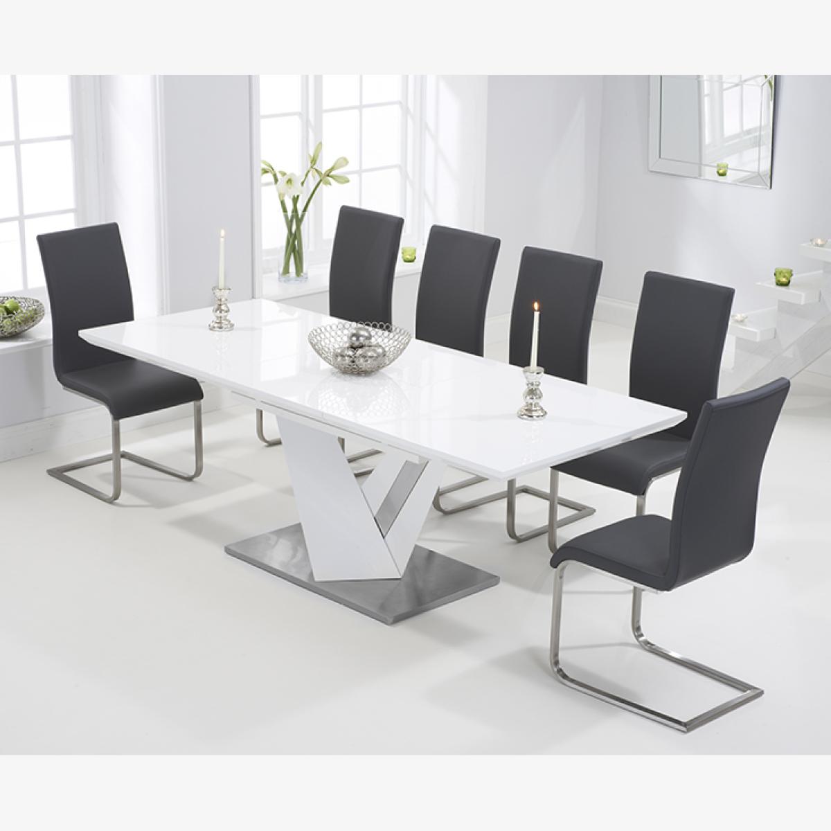 Harmony 160cm White High Gloss Extending Dining Table With 6 White Malaga Chairs