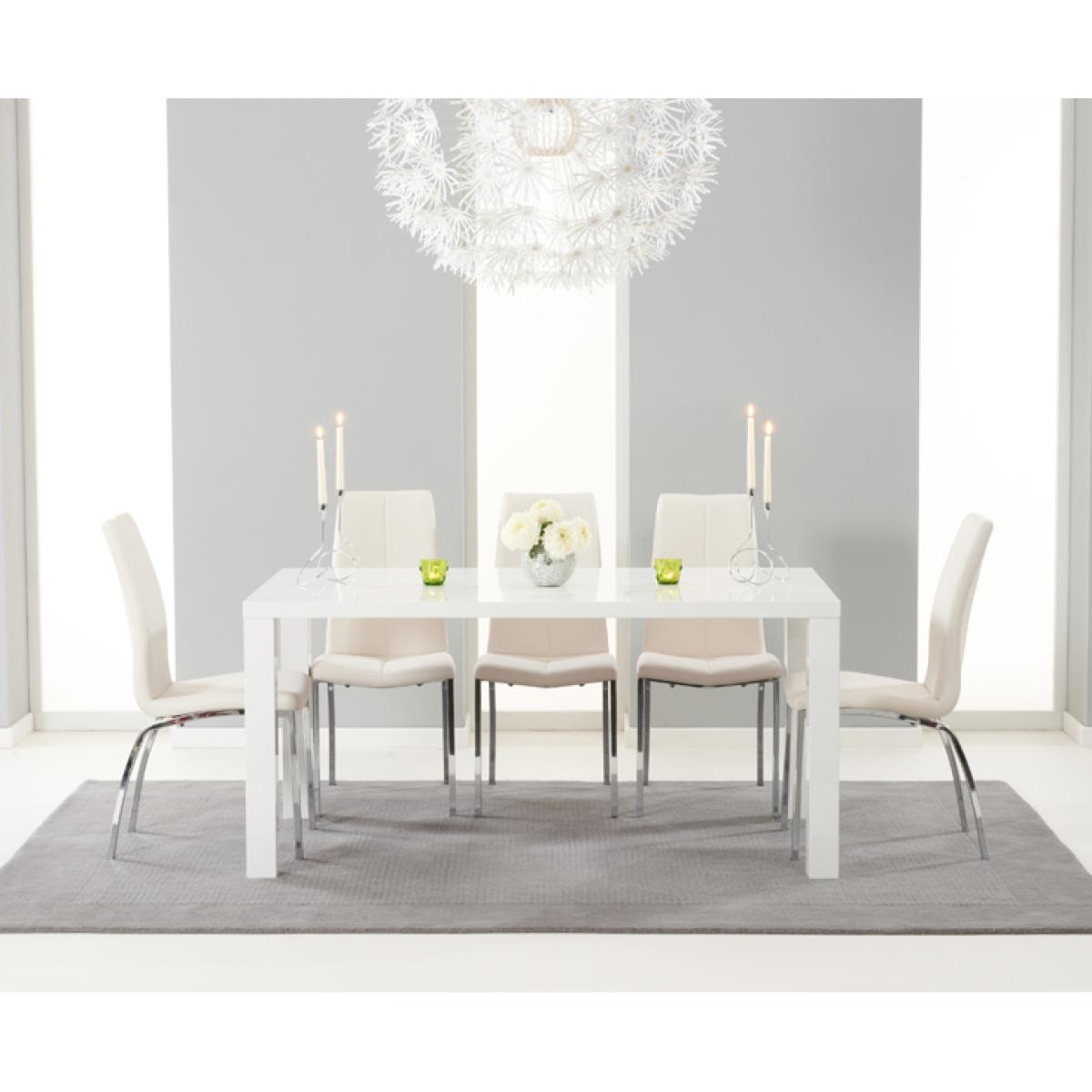 Atlanta 160cm White High Gloss Dining Table With 4 Ivory White Cavello Chairs – image 2