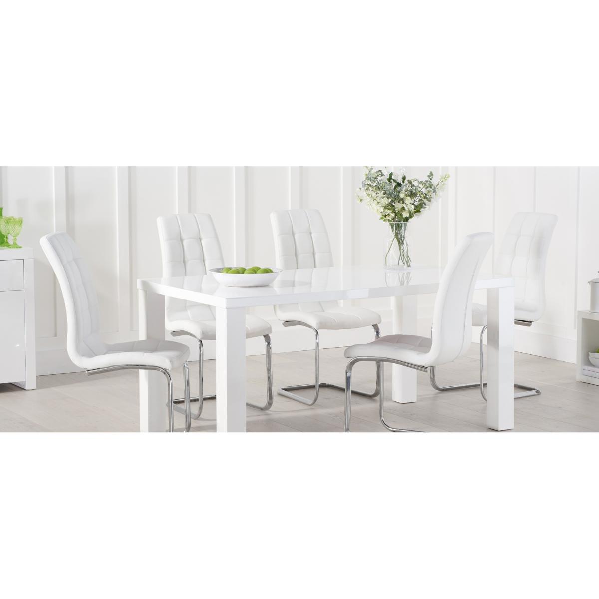 Atlanta 160cm White High Gloss Dining Table With 4 Ivory White Cavello Chairs – image 16