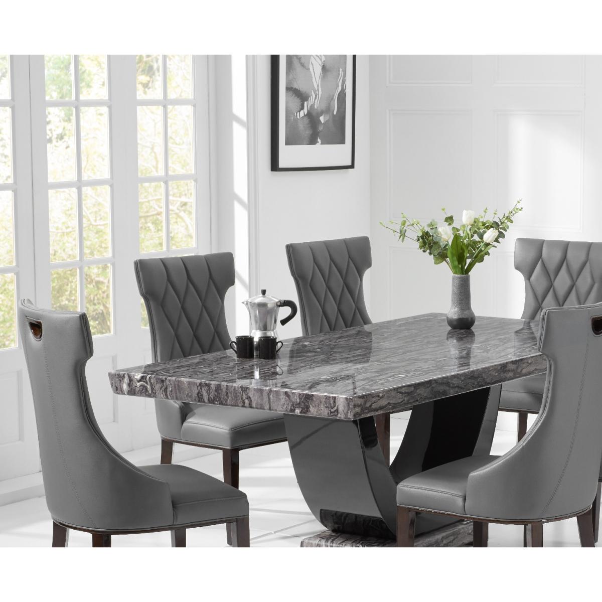 Raphael 170cm Dark Grey Pedestal Marble Dining Table With 4 Grey Sophia Chairs – image 2