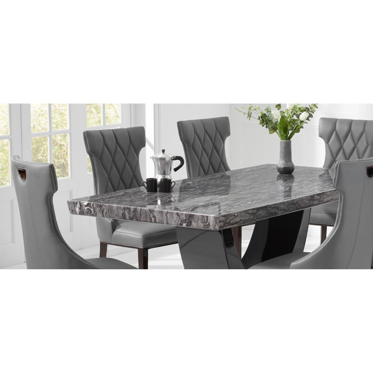 Raphael 170cm Dark Grey Pedestal Marble Dining Table With 4 Grey Sophia Chairs – image 10