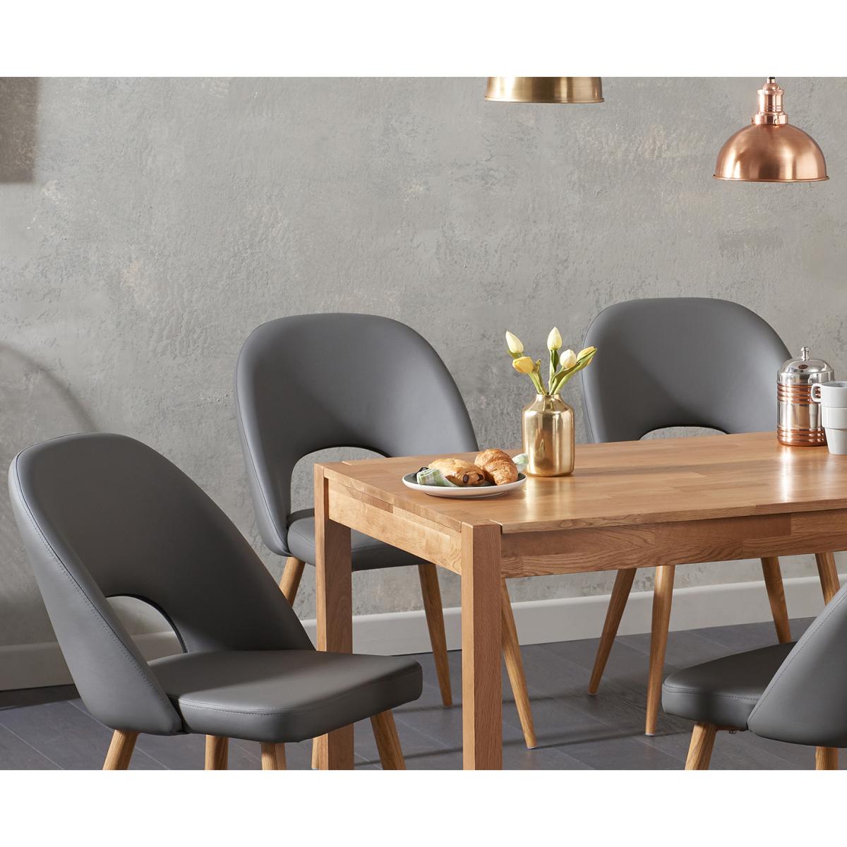 Oxford 120cm Solid Oak Dining Table With 6 Grey Hudson Faux Leather Chairs – image 2