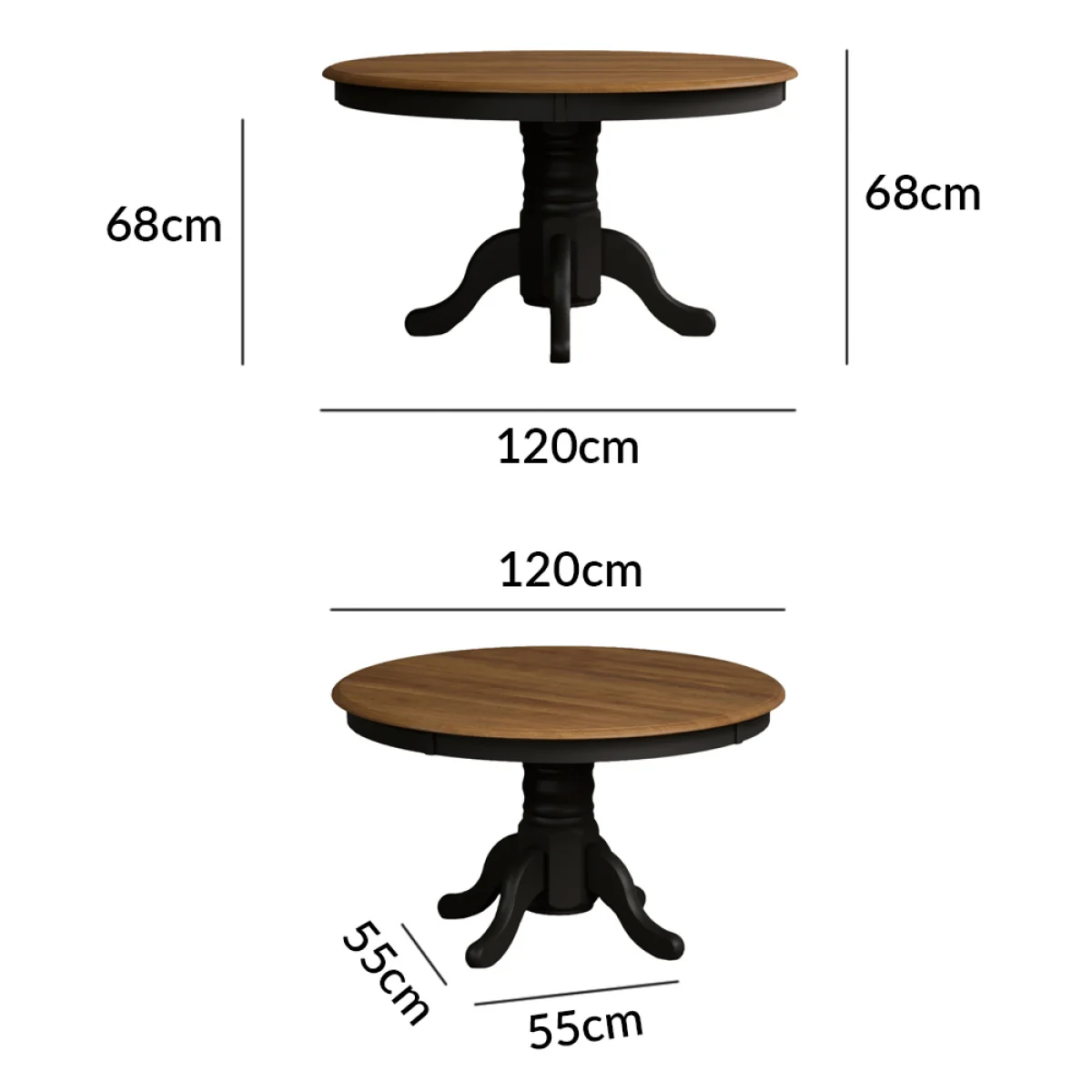 Hertford 120cm Fixed Top Oak and Black Painted Dining Table with 6 Charcoal Grey Painted Chairs – image 2