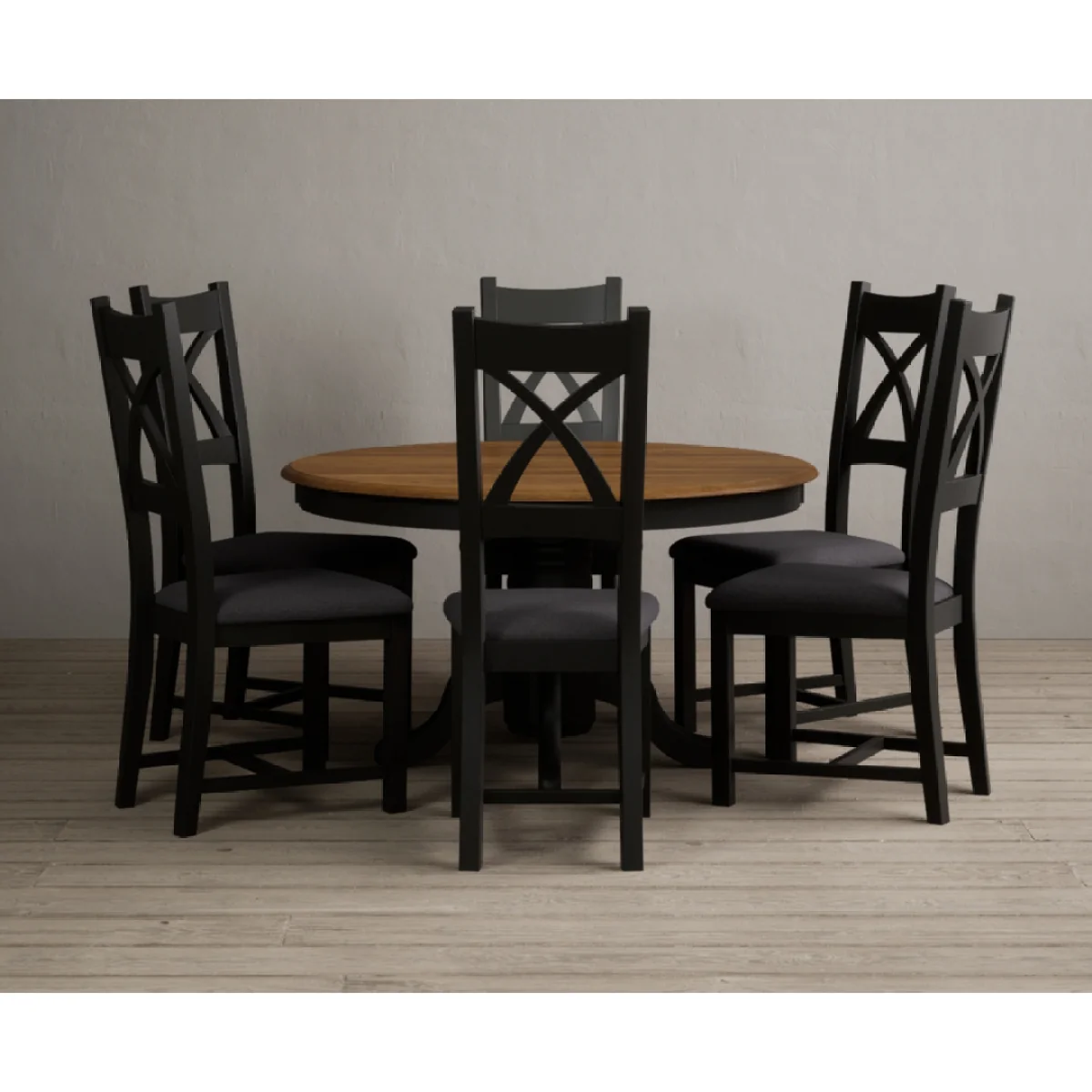 Hertford 120cm Fixed Top Oak and Black Painted Dining Table with 6 Charcoal Grey Painted Chairs – image 3