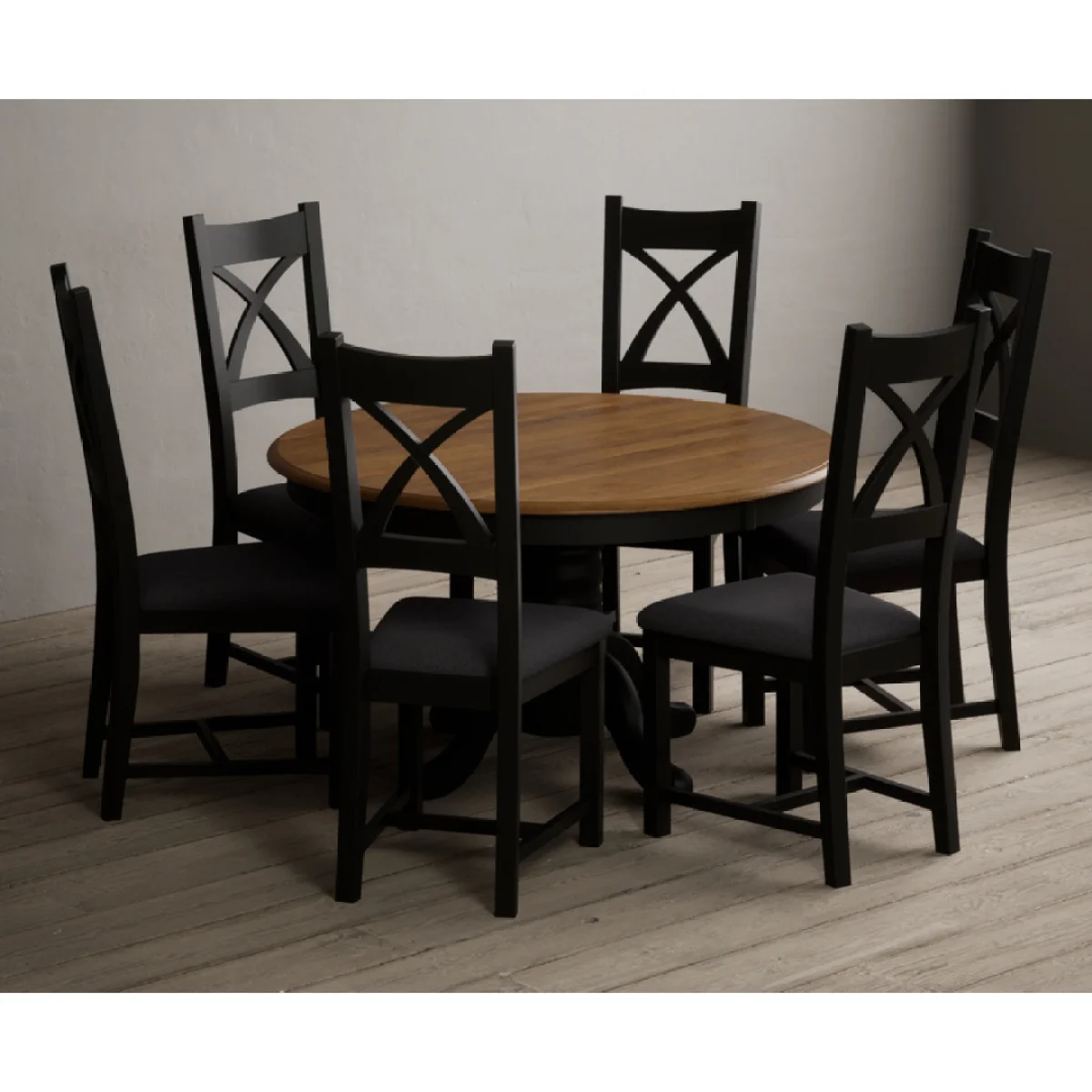 Hertford 120cm Fixed Top Oak and Black Painted Dining Table with 6 Charcoal Grey Painted Chairs – image 4