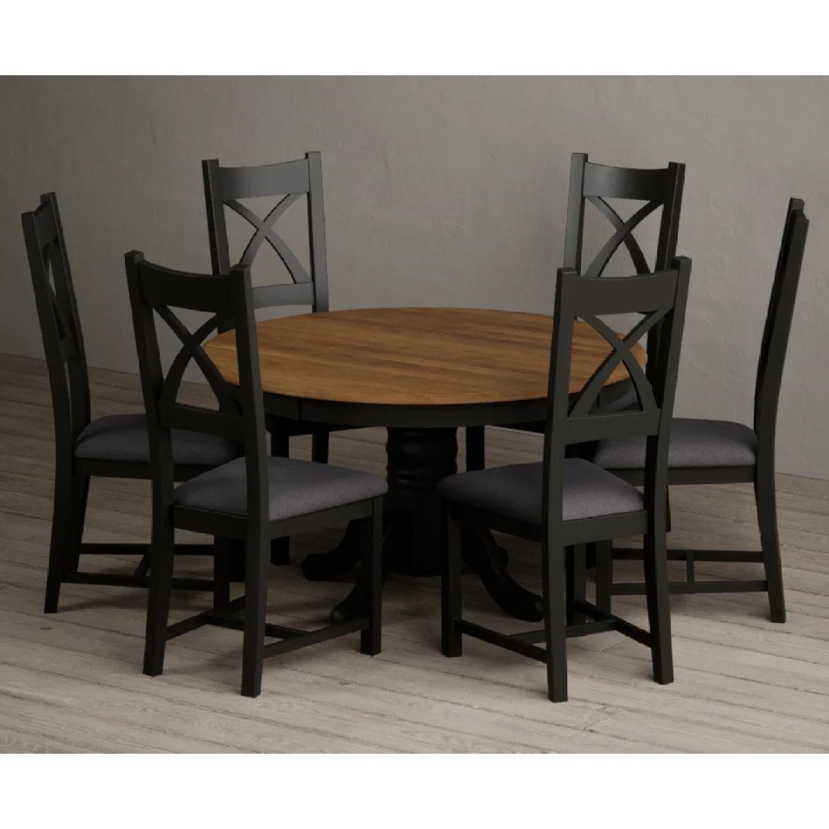 Hertford 120cm Fixed Top Oak and Black Painted Dining Table with 6 Charcoal Grey Painted Chairs – image 5