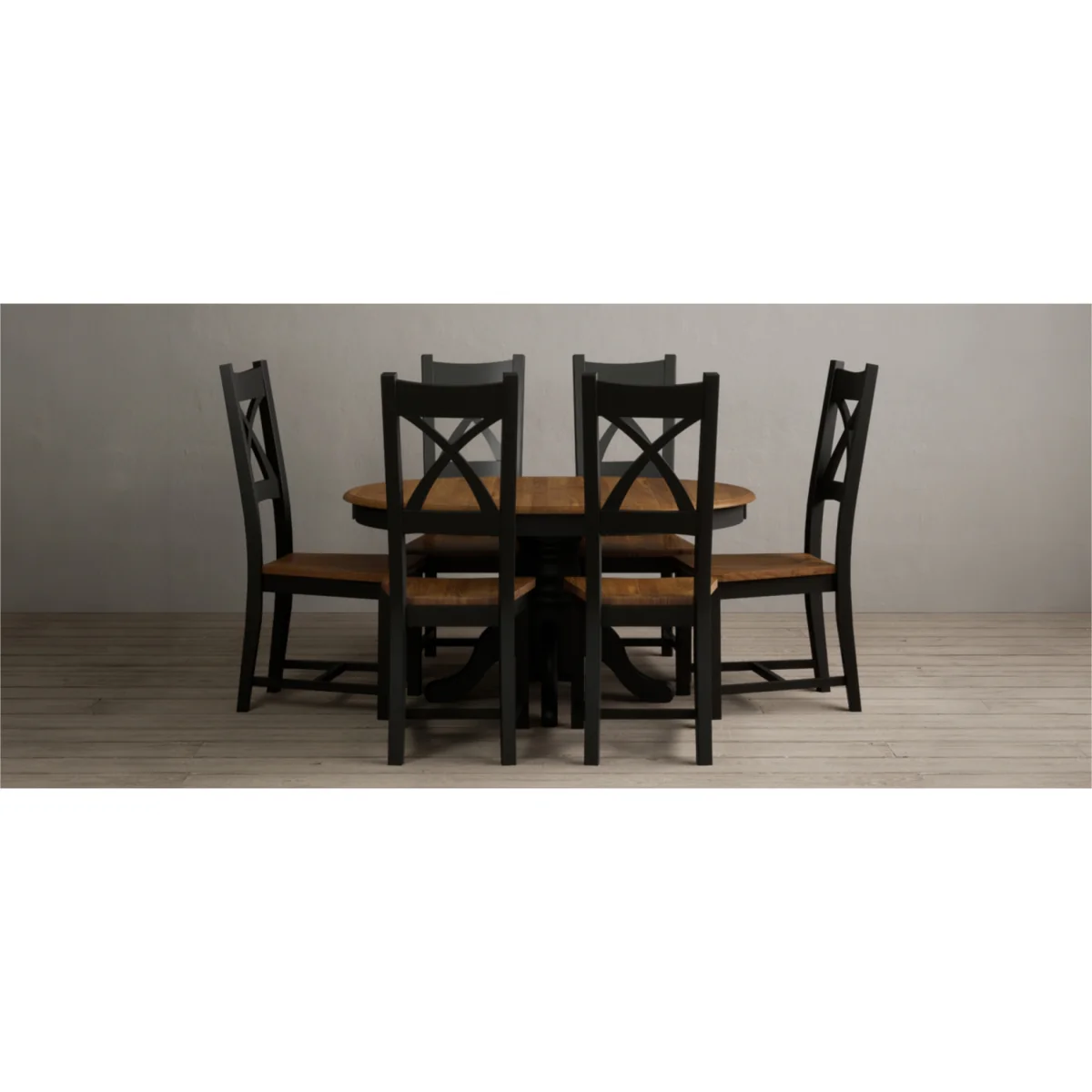 Hertford 120cm Fixed Top Oak and Black Painted Dining Table with 6 Charcoal Grey Painted Chairs – image 9
