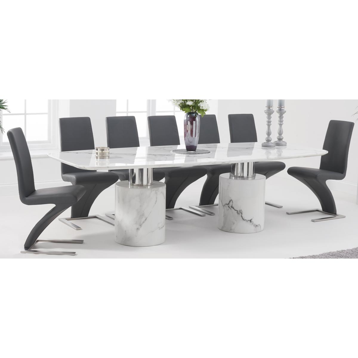Antonio 220cm White Marble Table With 10 Grey Lorenzo Chairs – image 13