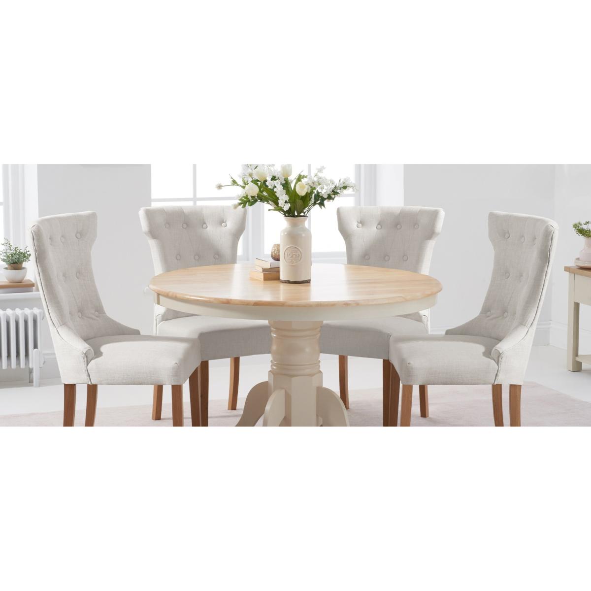 Epsom 120cm Cream Painted Round Pedestal Table With 6 Cream Clara Fabric Chairs – image 7