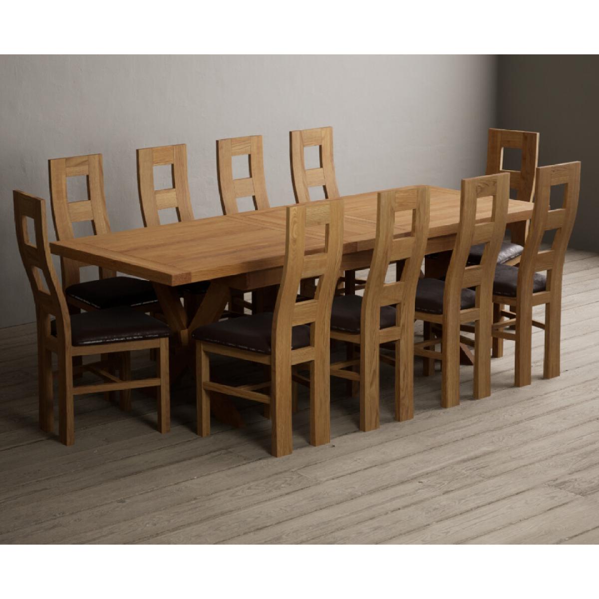 Extending Buckley 200cm Solid Oak Dining Table with 10 Linen Natural Chairs – image 12