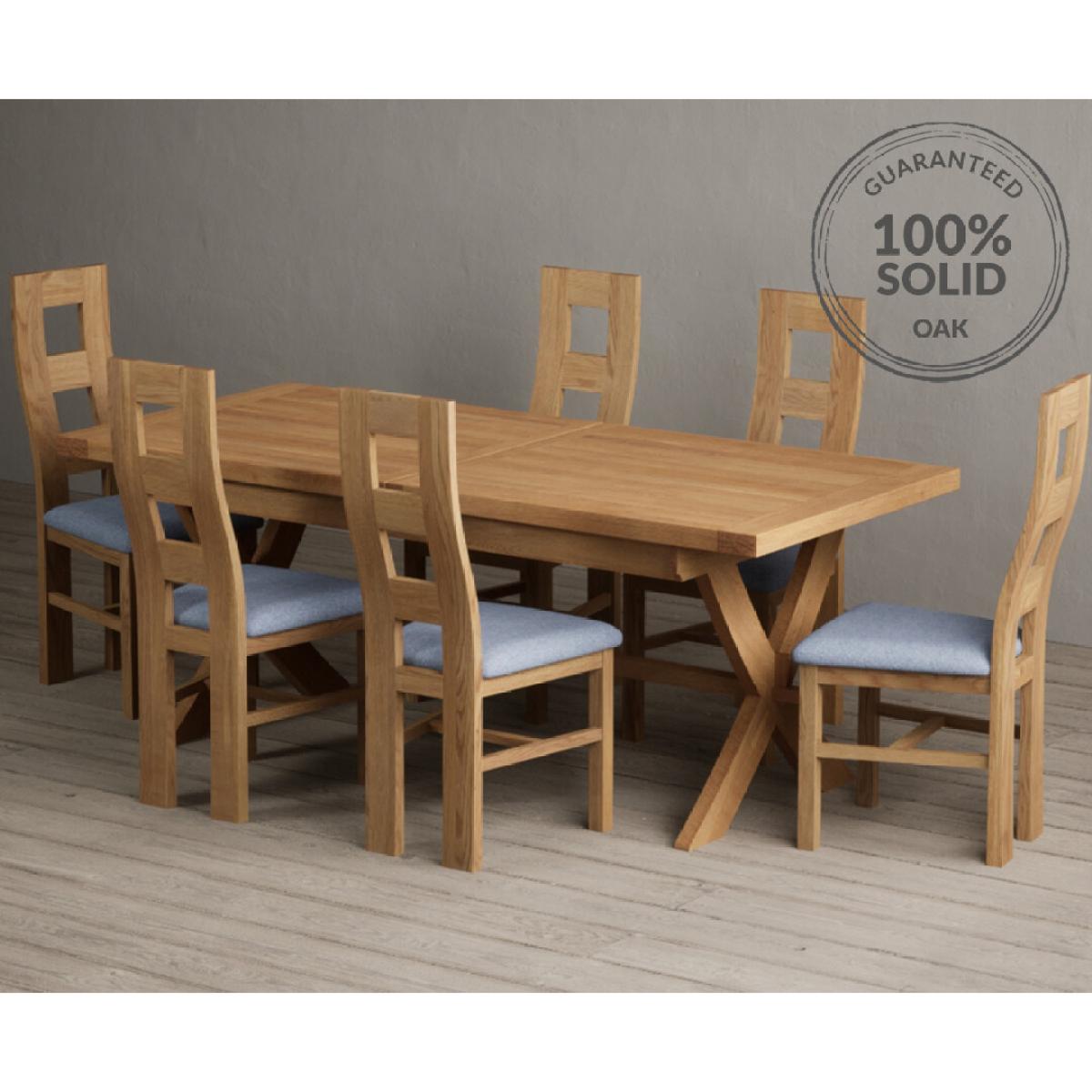 Extending Buckley 200cm Solid Oak Dining Table with 10 Linen Natural Chairs – image 16