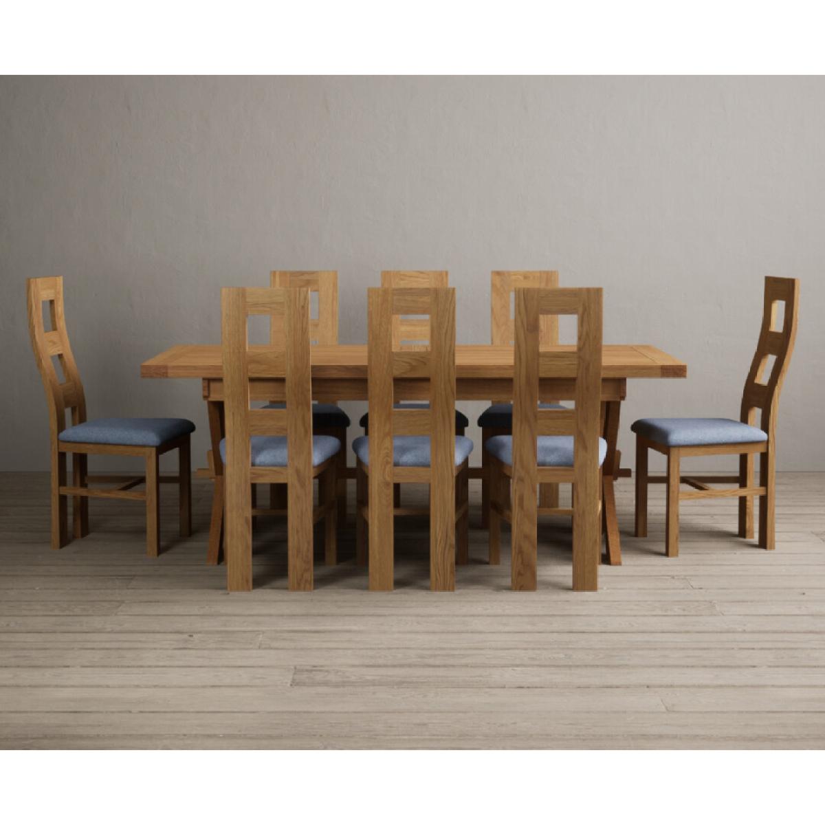 Extending Buckley 200cm Solid Oak Dining Table with 10 Linen Natural Chairs – image 20