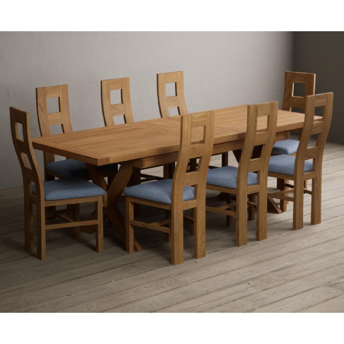 Extending Buckley 200cm Solid Oak Dining Table with 10 Linen Natural Chairs – image 24