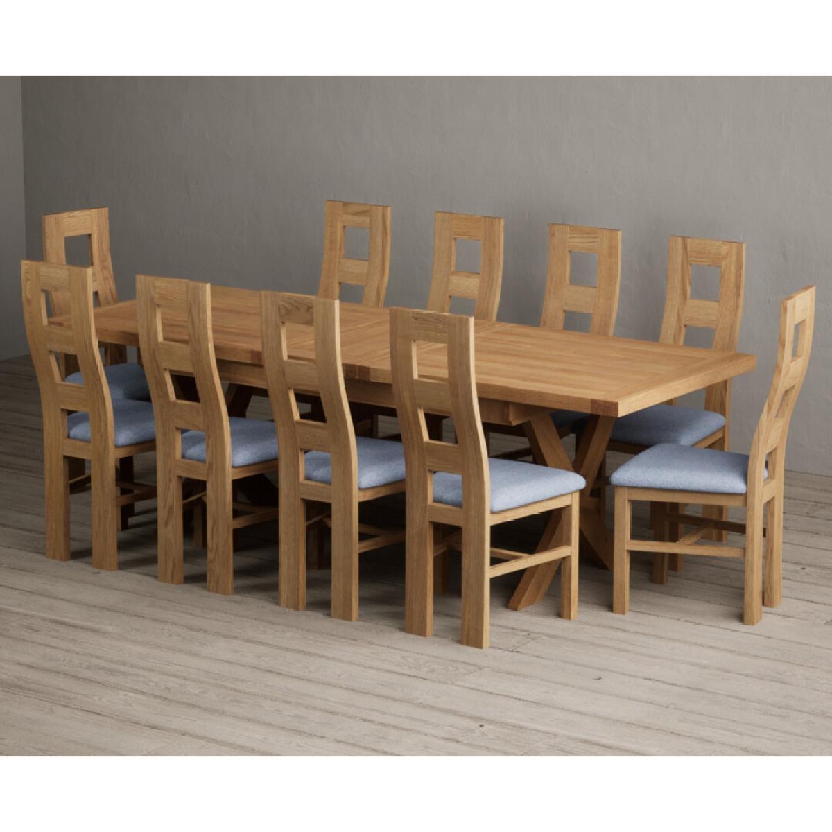 Extending Buckley 200cm Solid Oak Dining Table with 10 Linen Natural Chairs – image 25