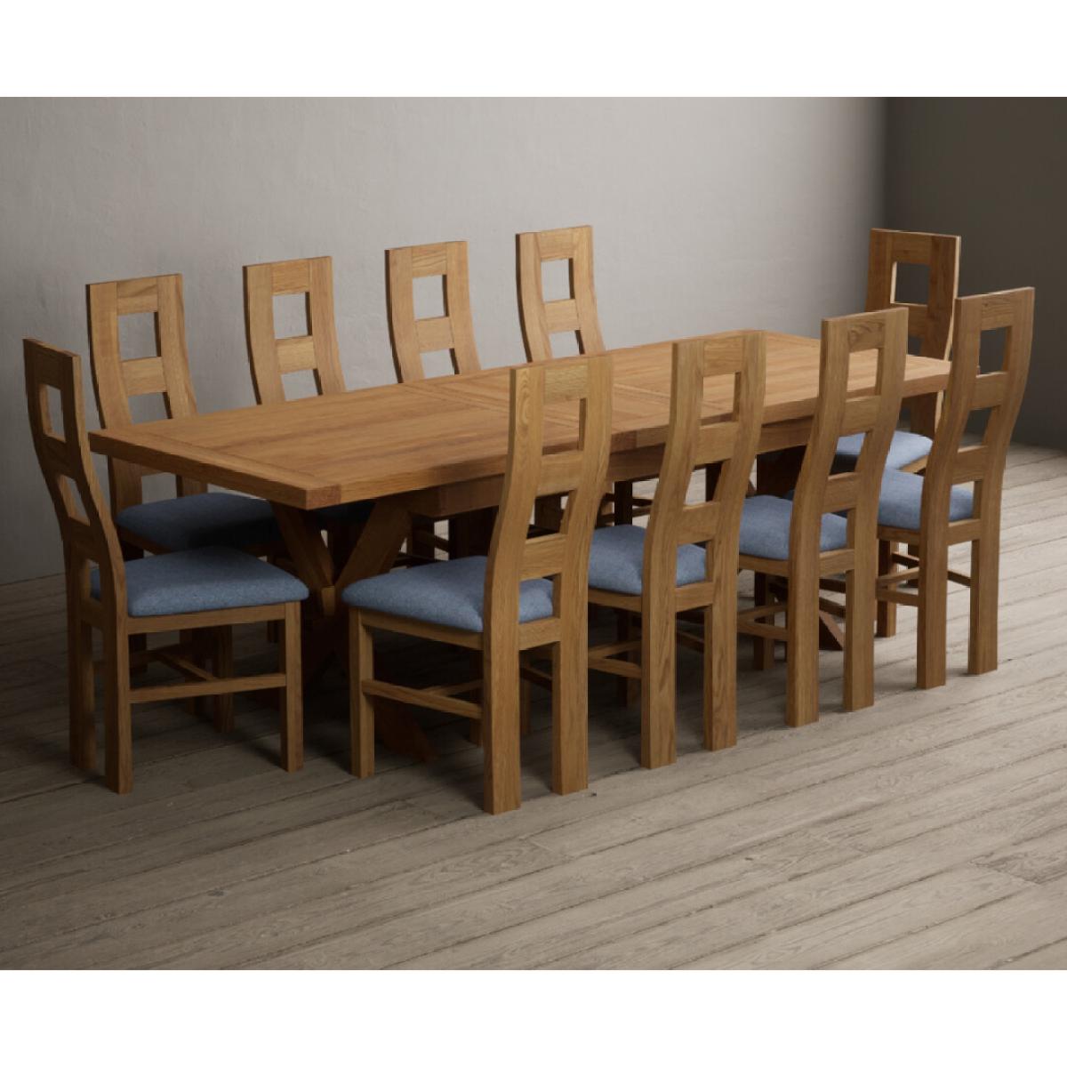 Extending Buckley 200cm Solid Oak Dining Table with 10 Linen Natural Chairs – image 27