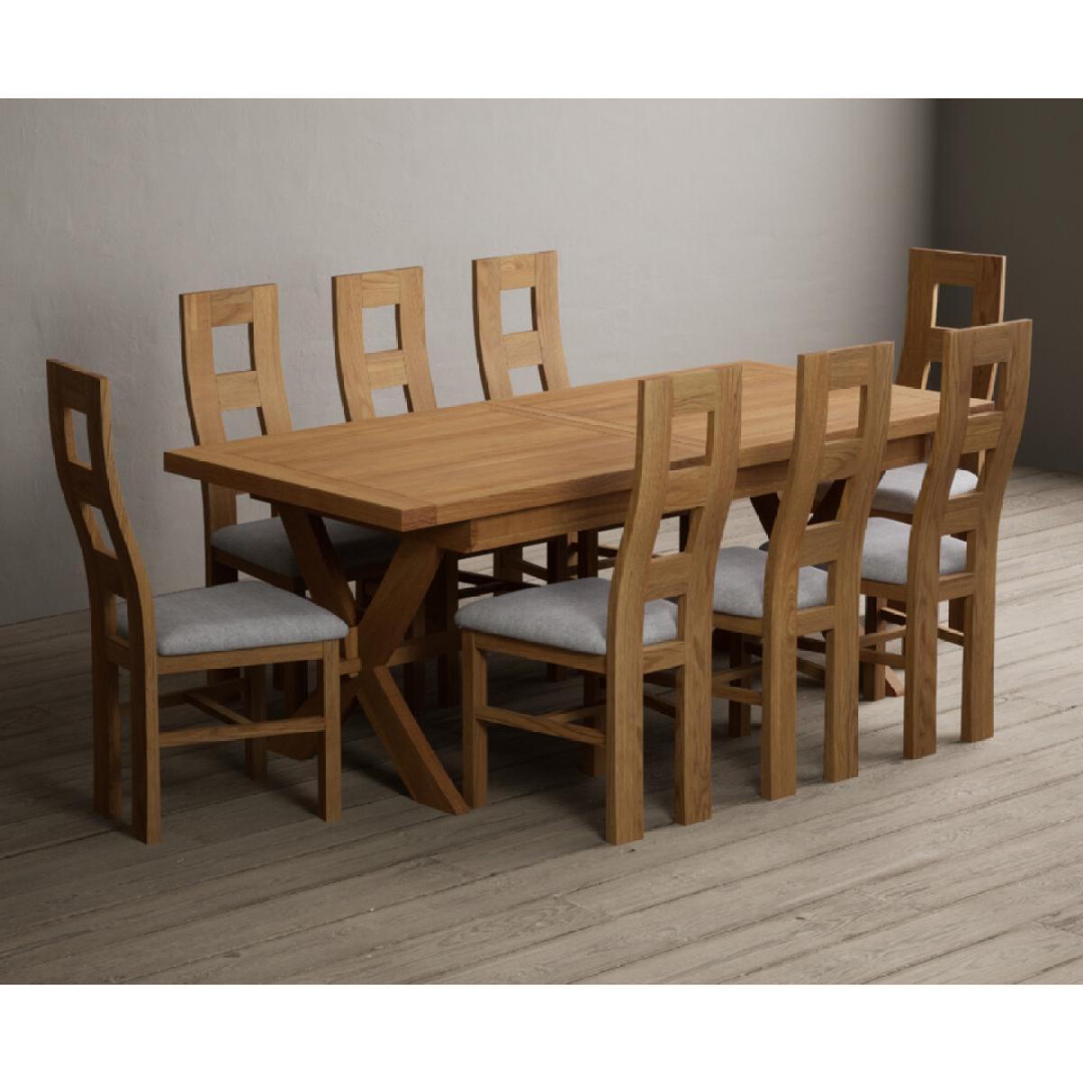 Extending Buckley 200cm Solid Oak Dining Table with 10 Linen Natural Chairs – image 30