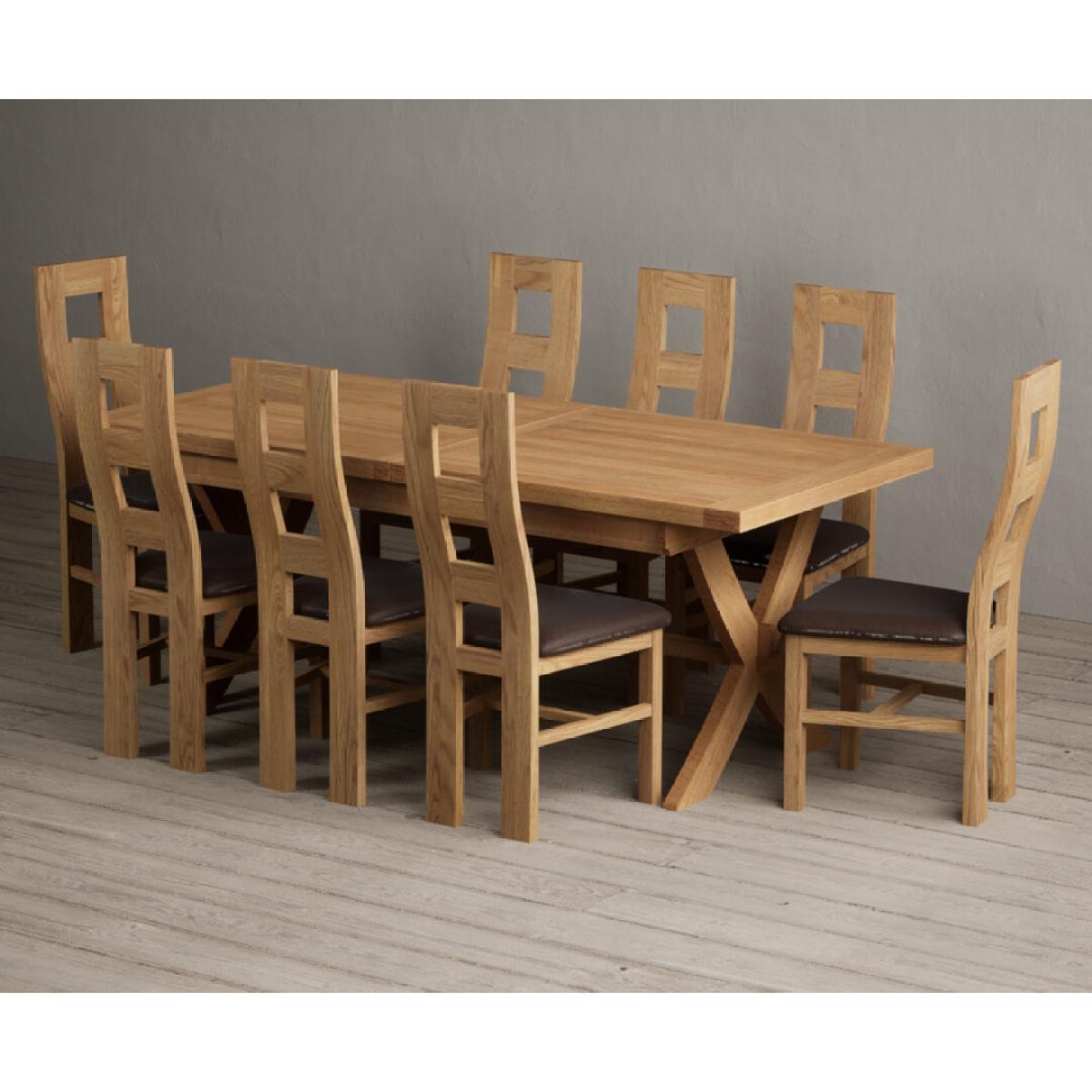 Extending Buckley 200cm Solid Oak Dining Table with 10 Linen Natural Chairs – image 4