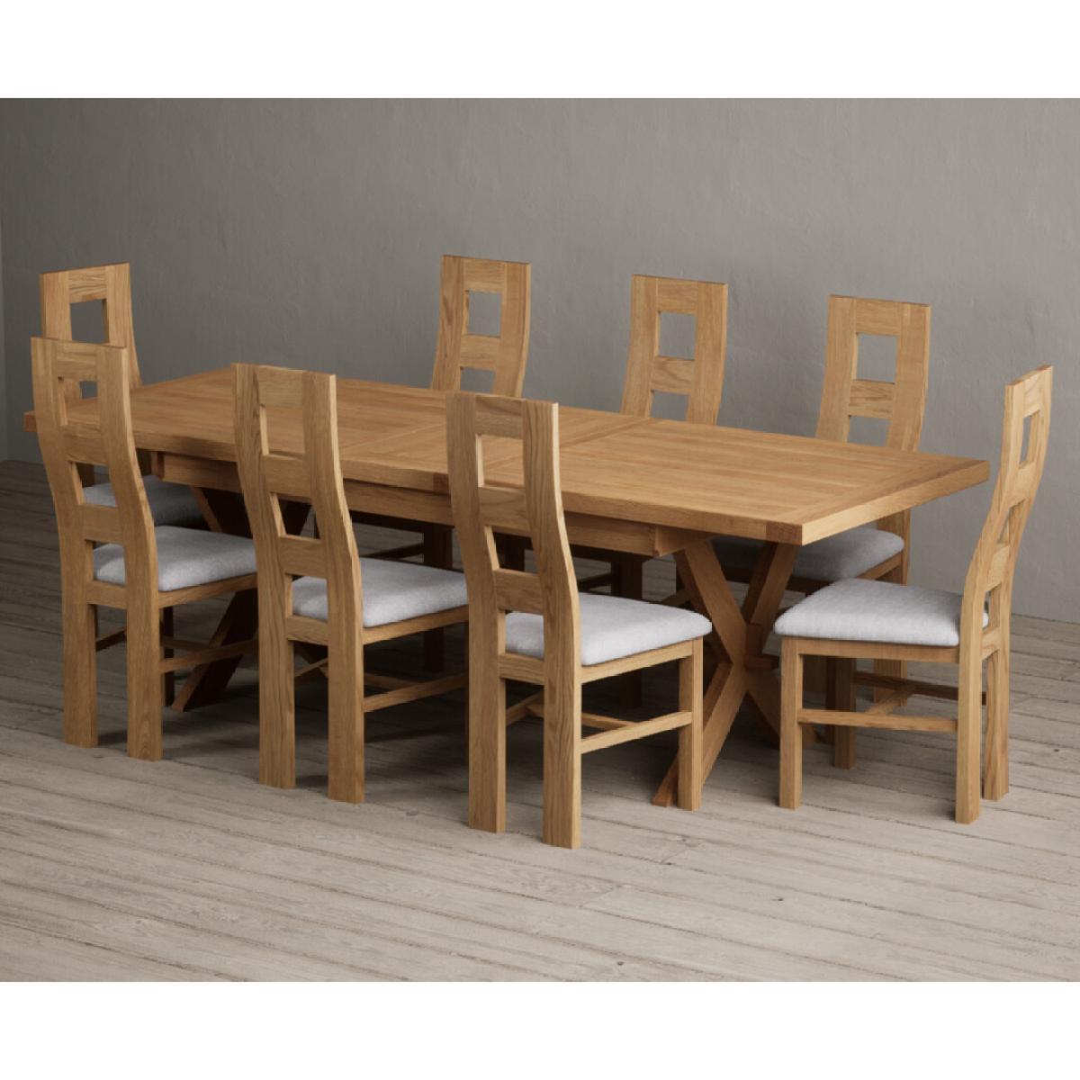 Extending Buckley 200cm Solid Oak Dining Table with 10 Linen Natural Chairs – image 31