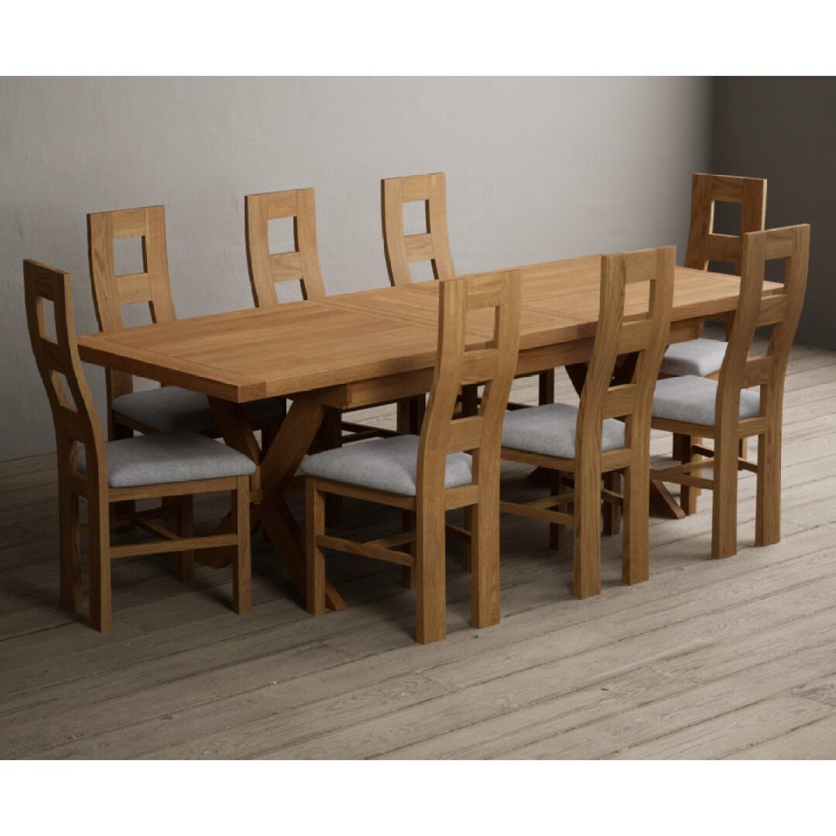 Extending Buckley 200cm Solid Oak Dining Table with 10 Linen Natural Chairs – image 32
