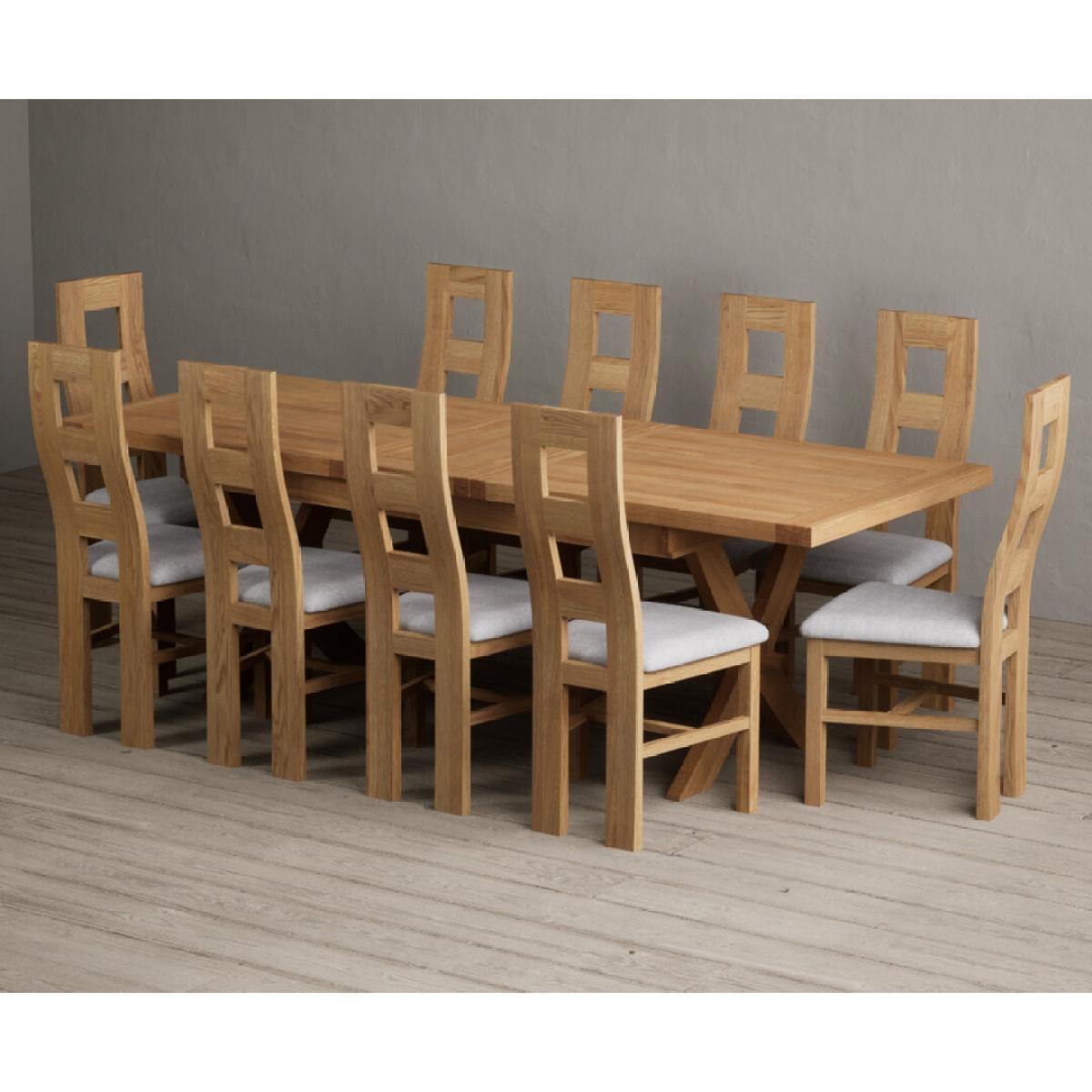 Extending Buckley 200cm Solid Oak Dining Table with 10 Linen Natural Chairs – image 33