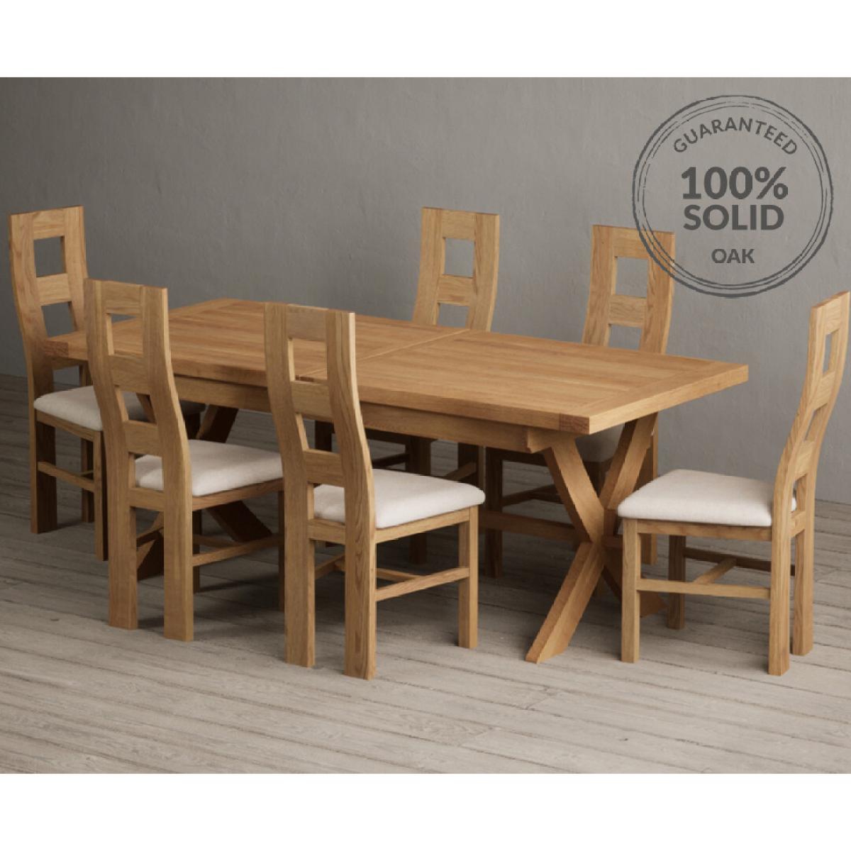 Extending Buckley 200cm Solid Oak Dining Table with 10 Linen Natural Chairs – image 36