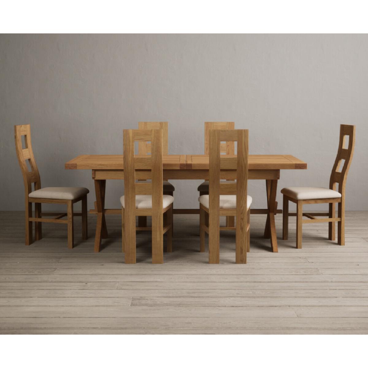 Extending Buckley 200cm Solid Oak Dining Table with 10 Linen Natural Chairs – image 37