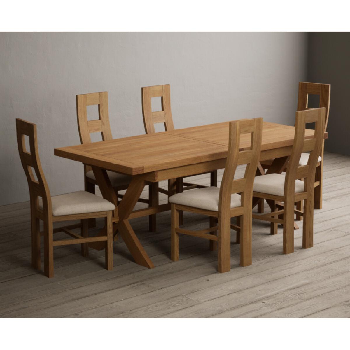 Extending Buckley 200cm Solid Oak Dining Table with 10 Linen Natural Chairs – image 38