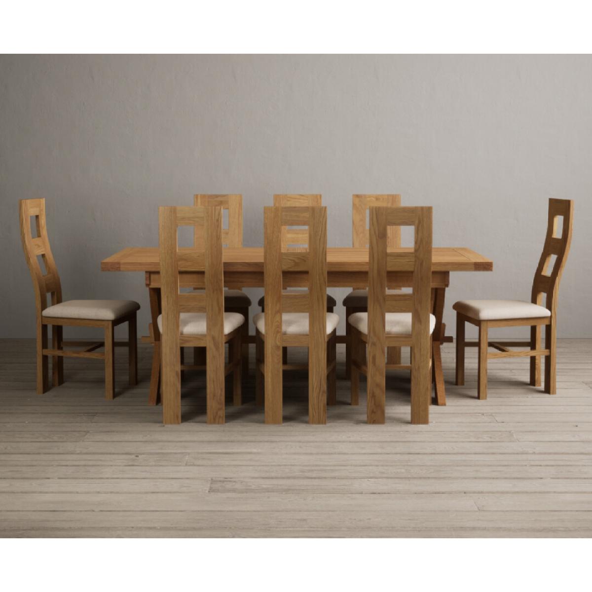Extending Buckley 200cm Solid Oak Dining Table with 10 Linen Natural Chairs – image 40
