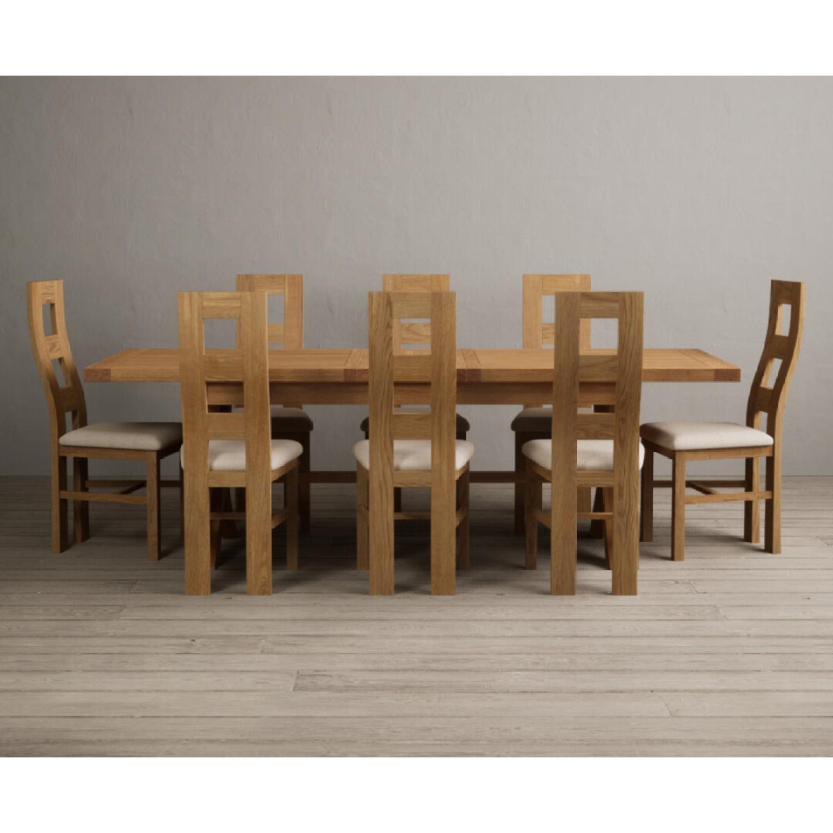 Extending Buckley 200cm Solid Oak Dining Table with 10 Linen Natural Chairs – image 41