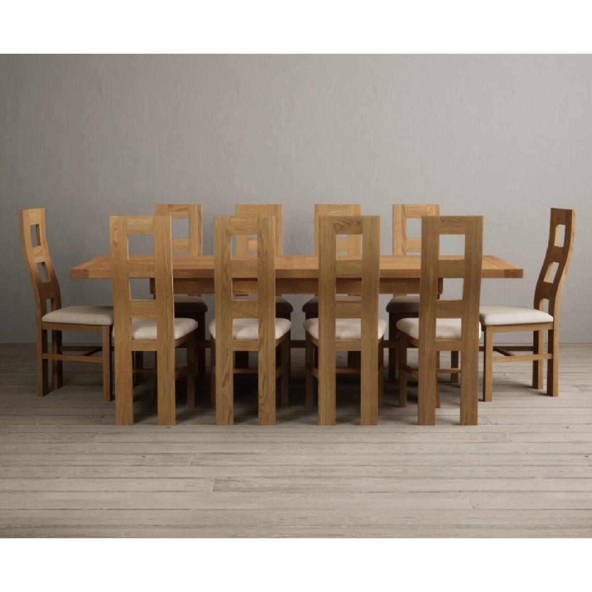 Extending Buckley 200cm Solid Oak Dining Table with 10 Linen Natural Chairs – image 42