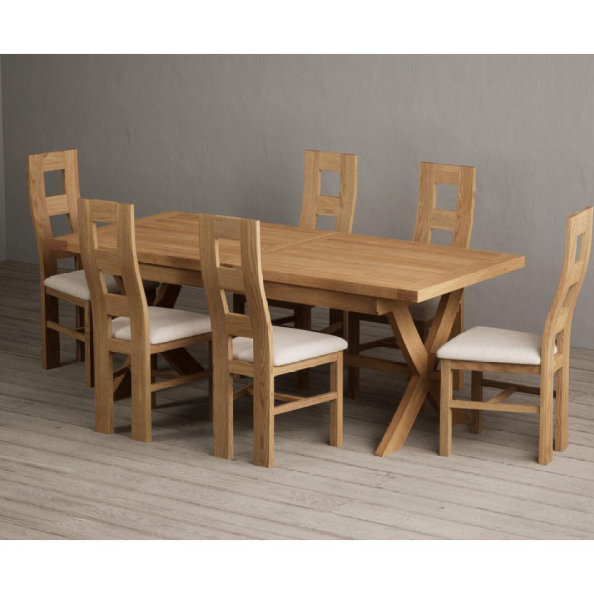 Extending Buckley 200cm Solid Oak Dining Table with 10 Linen Natural Chairs – image 43