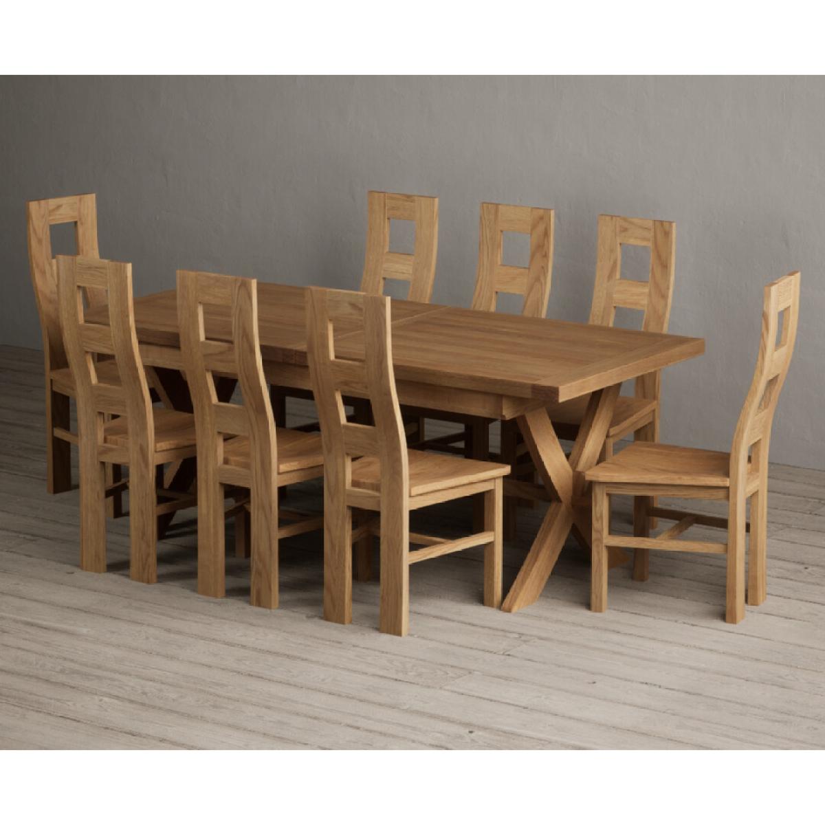 Extending Buckley 200cm Solid Oak Dining Table with 10 Linen Natural Chairs – image 48