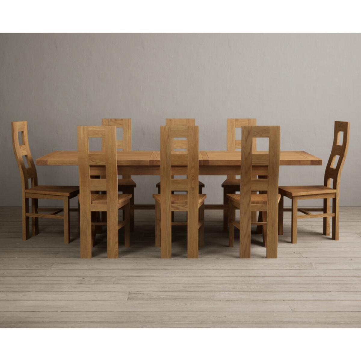 Extending Buckley 200cm Solid Oak Dining Table with 10 Linen Natural Chairs – image 49