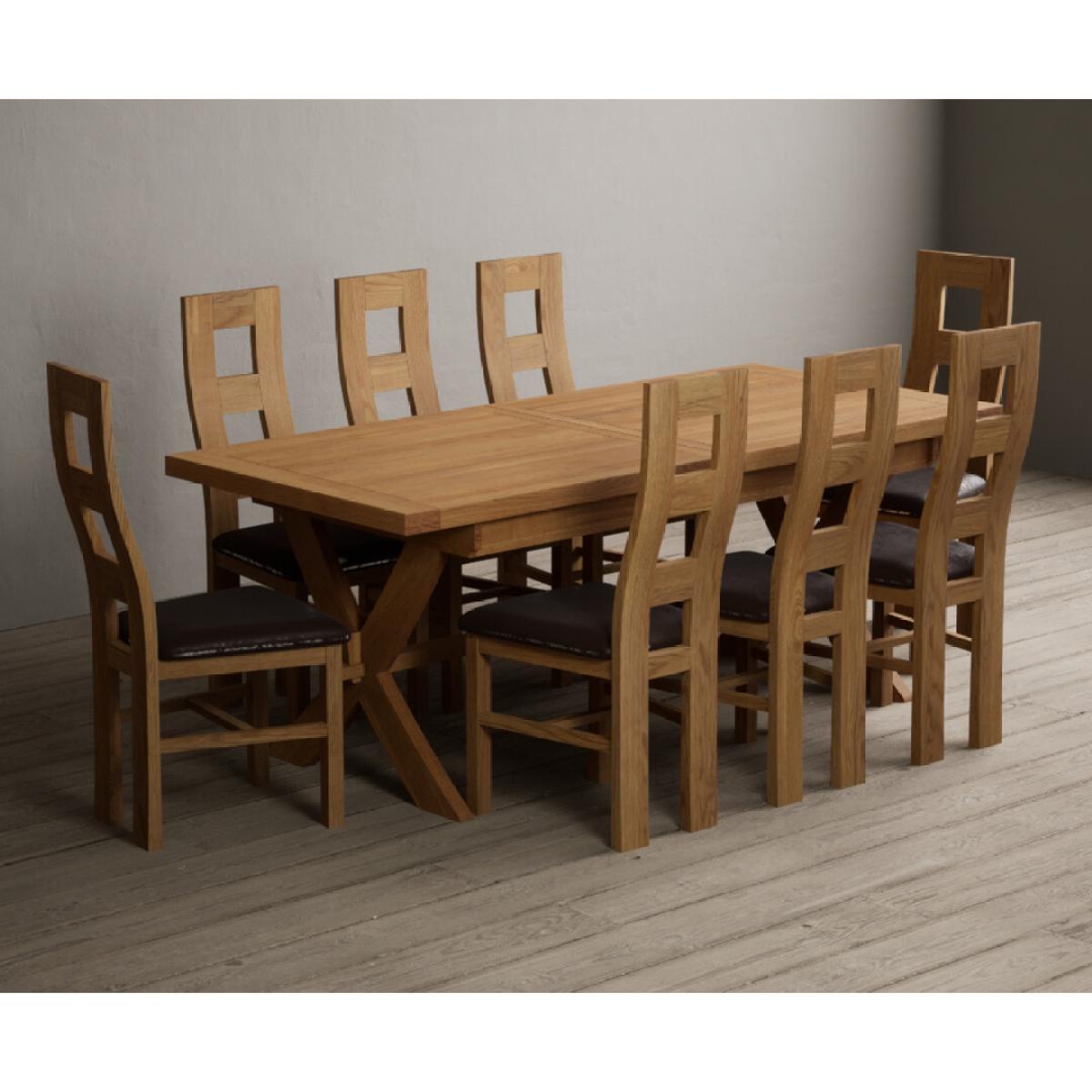 Extending Buckley 200cm Solid Oak Dining Table with 10 Linen Natural Chairs – image 6