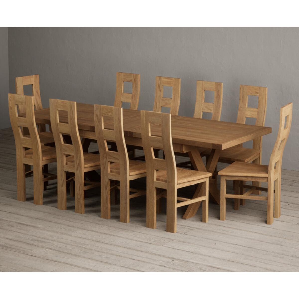 Extending Buckley 200cm Solid Oak Dining Table with 10 Linen Natural Chairs – image 54