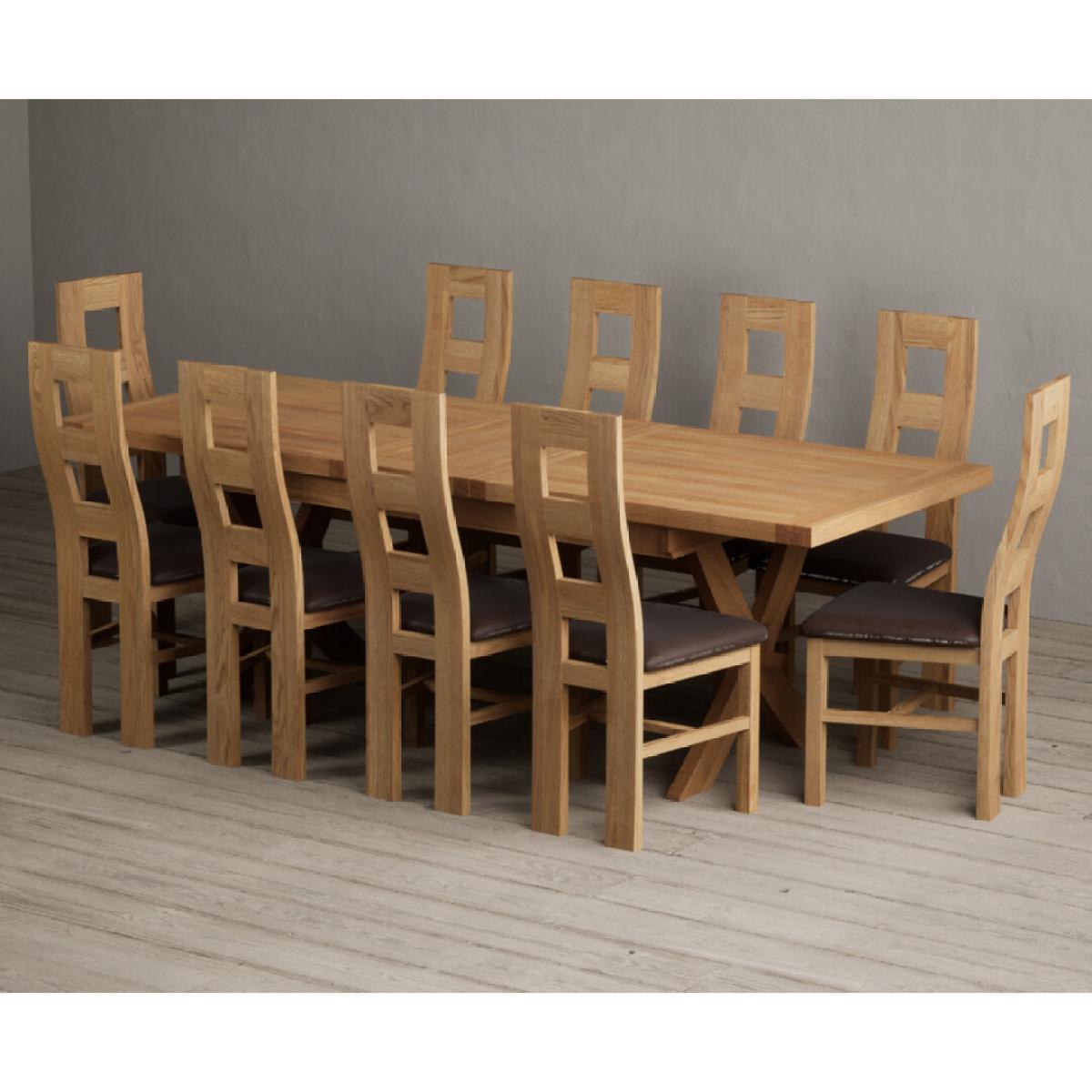 Extending Buckley 200cm Solid Oak Dining Table with 10 Linen Natural Chairs – image 10