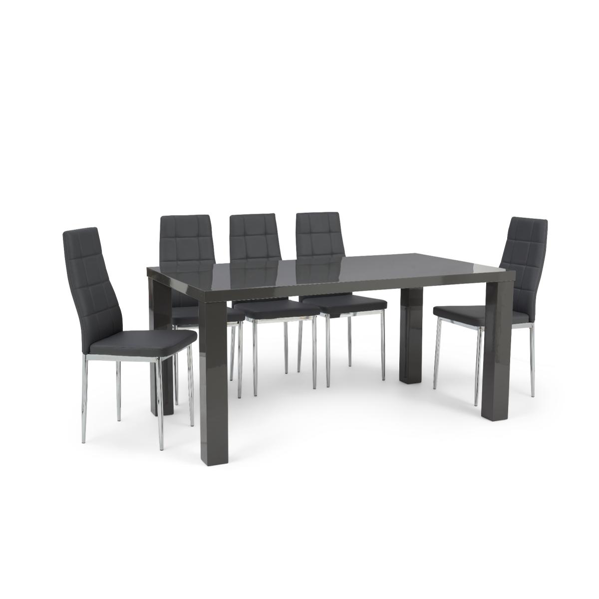 Atlanta 120cm Dark Grey High Gloss Table With 6 Grey Catalina Chairs – image 3