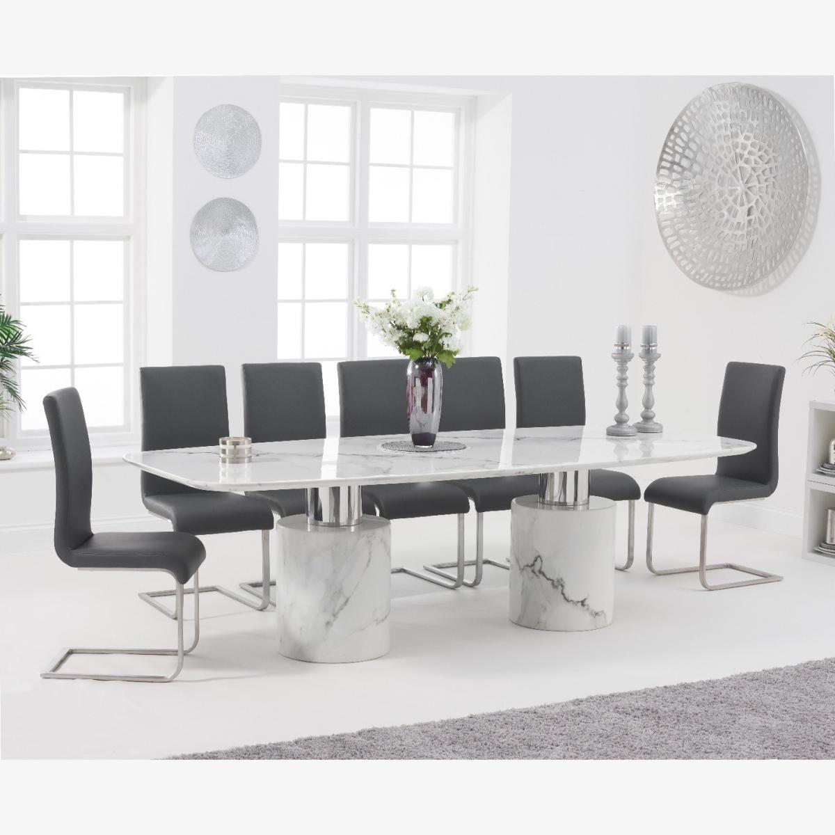 Antonio 260cm White Marble Dining Table With 12 White Malaga Chairs