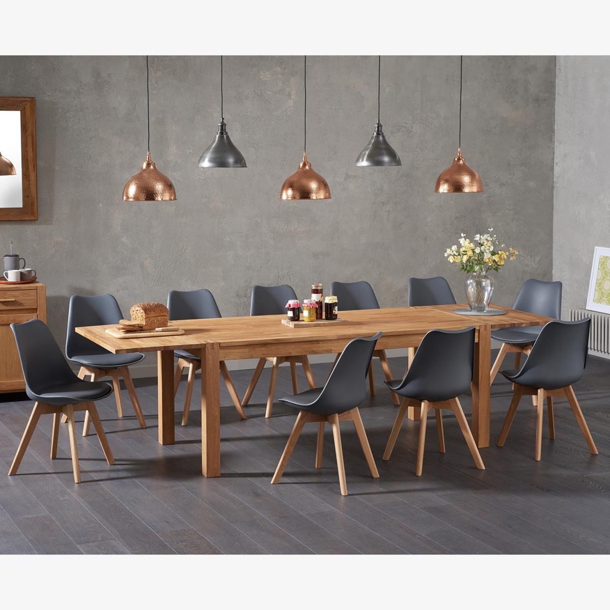 Verona 180cm Solid Oak Extending Dining Table With 8 Dark Grey Duke Faux Leather Chairs