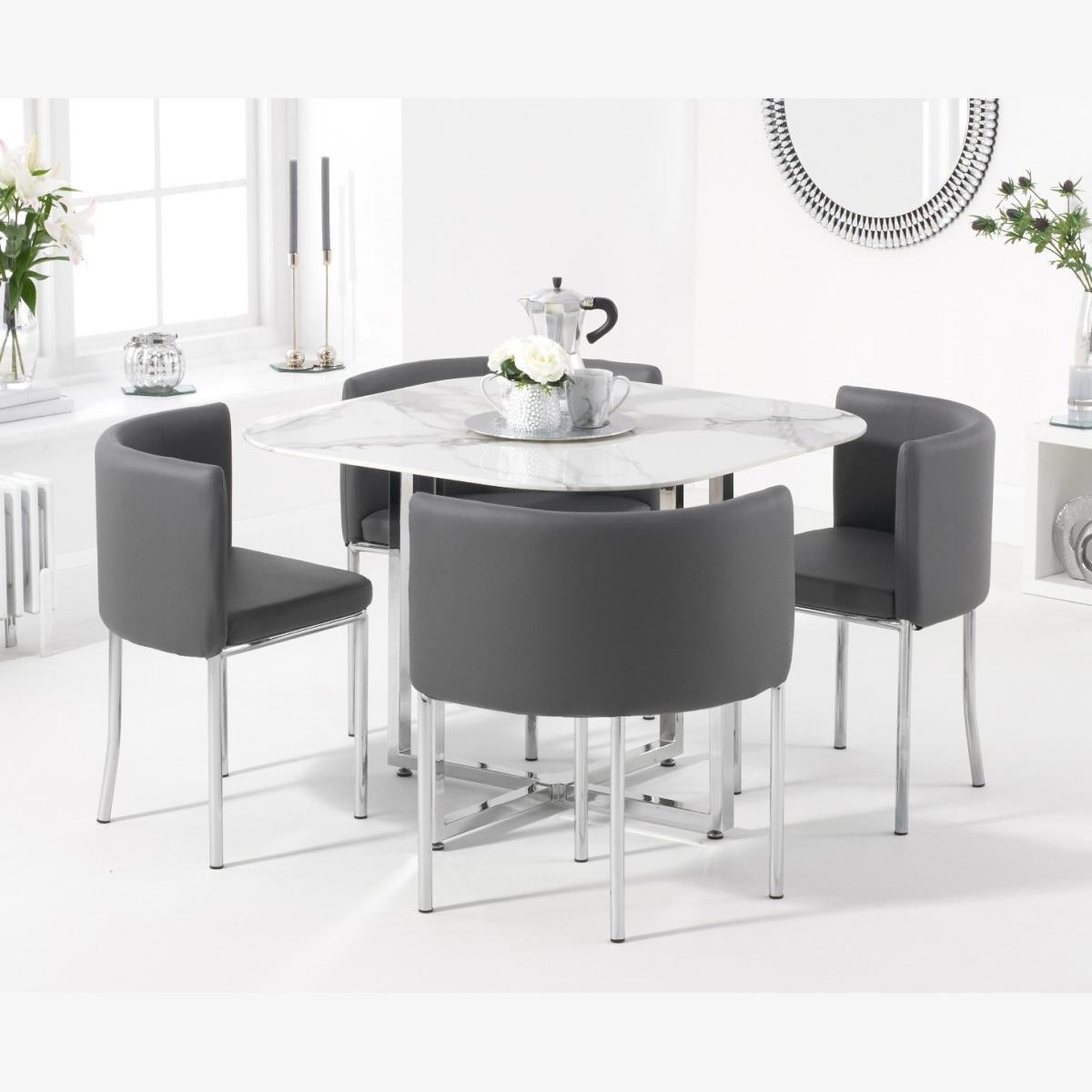 Ex-display Algarve White Marble Stowaway Dining Table With Grey High Back Stools
